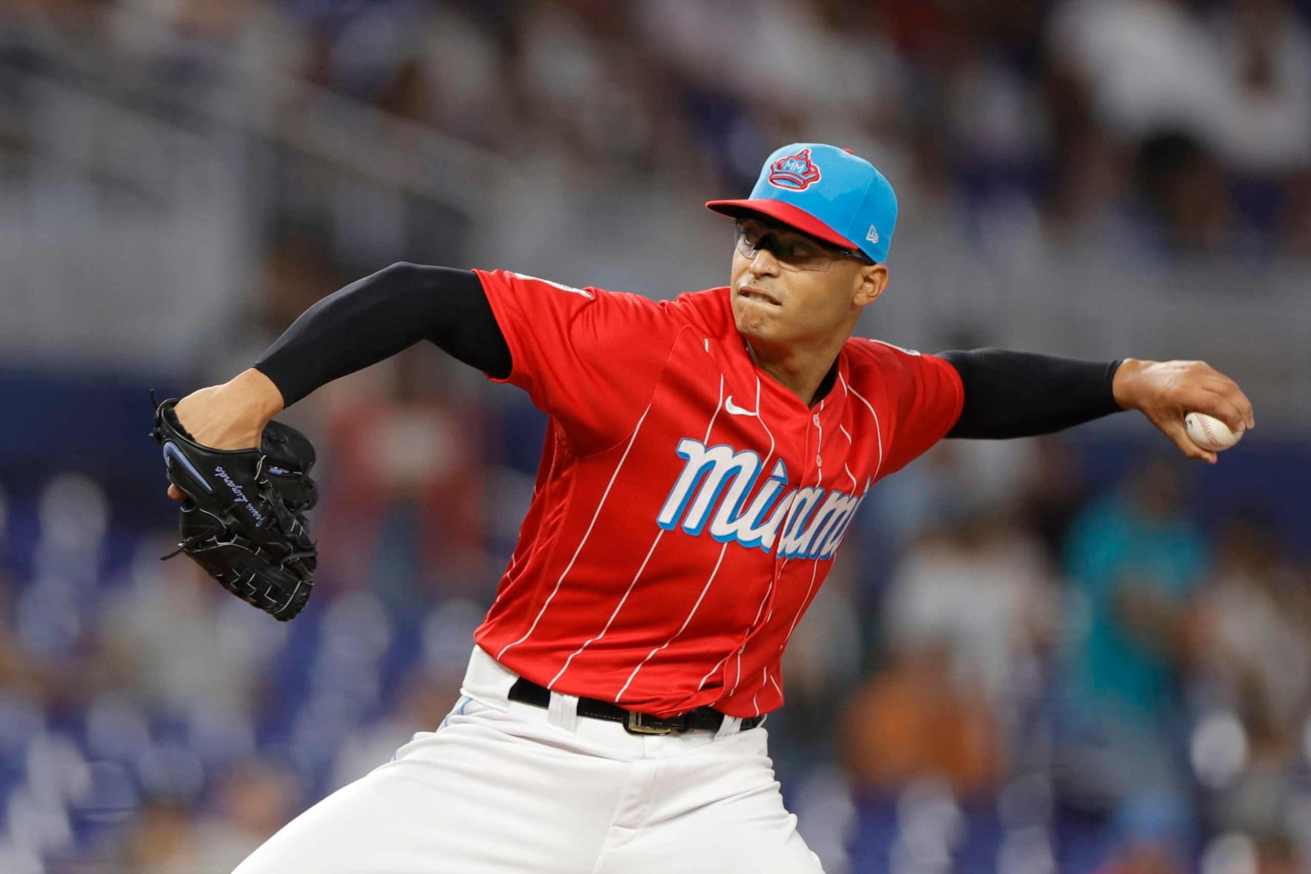 MIAMI, FLORIDA - SEPTEMBER 23: Jesus Luzardo #44 of the Miami Marlins delivers during the first inning against the Milwaukee Brewers at loanDepot park on September 23, 2023 in Miami, Florida. (Photo by Carmen Mandato/Getty Images) MIAMI, FLORIDA - SEPTEMBER 23: Jesus Luzardo #44 of the Miami Marlins delivers during the first inning against the Milwaukee Brewers at loanDepot park on September 23, 2023 in Miami, Florida. (Photo by Carmen Mandato/Getty Images)
