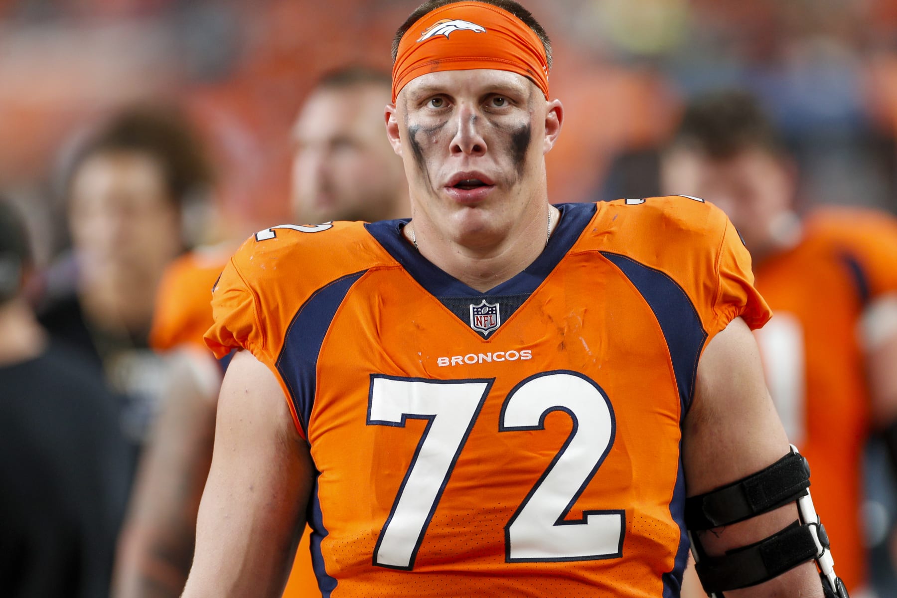 DENVER, CO - OCTOBER 06: Denver Broncos offensive tackle Garett Bolles (72) looks on during an NFL game between the Indianapolis Colts and the Denver Broncos at Empower Field at Mile High on October 06, 2022 in Denver, Colorado. (Photo by Brandon Sloter/Icon Sportswire via Getty Images)