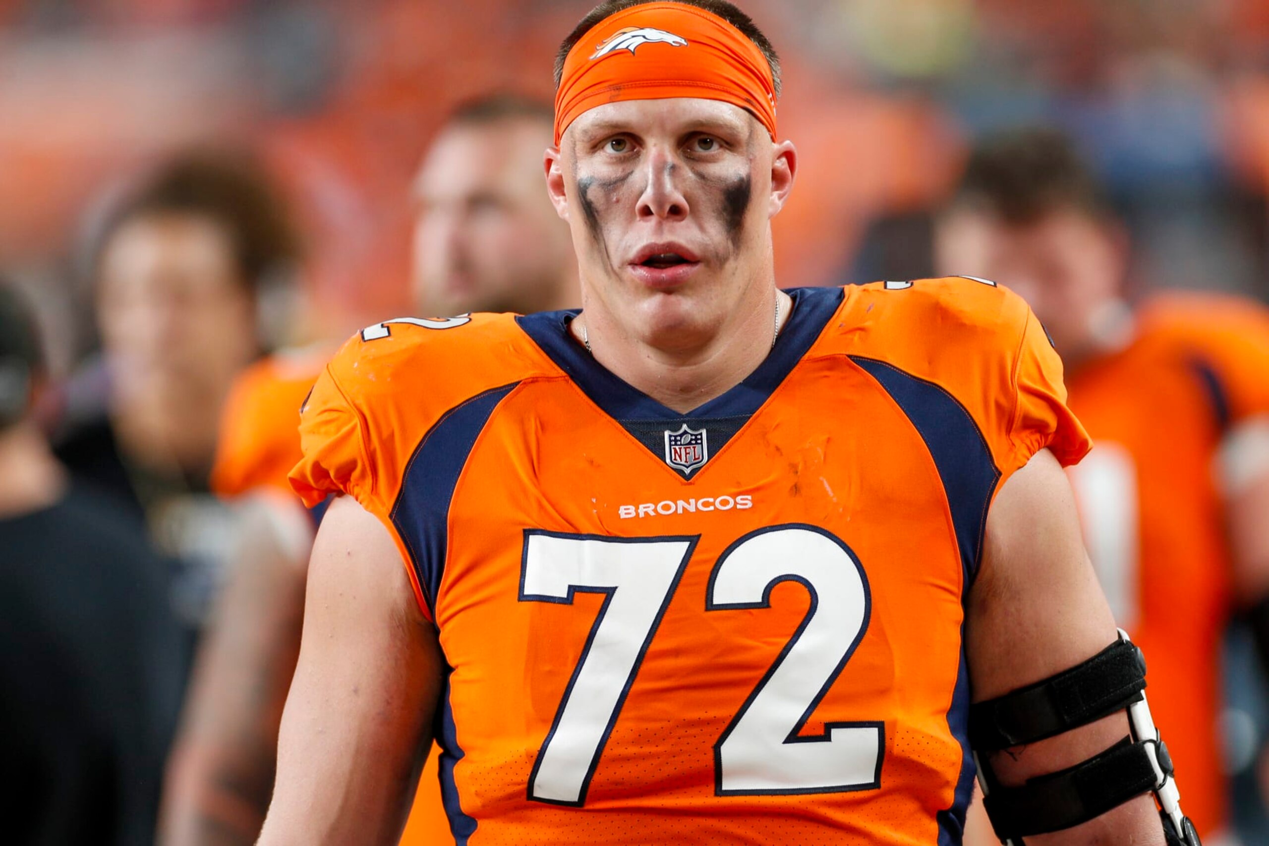 DENVER, CO - OCTOBER 06: Denver Broncos offensive tackle Garett Bolles (72) looks on during an NFL game between the Indianapolis Colts and the Denver Broncos at Empower Field at Mile High on October 06, 2022 in Denver, Colorado. (Photo by Brandon Sloter/Icon Sportswire via Getty Images)