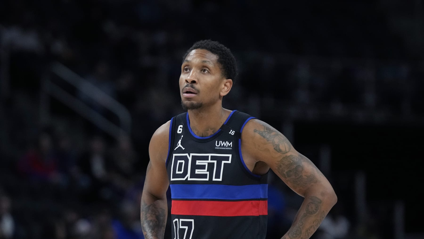 Detroit Pistons guard Rodney McGruder plays during the first half of an NBA basketball game, Monday, March 13, 2023, in Detroit. (AP Photo/Carlos Osorio)