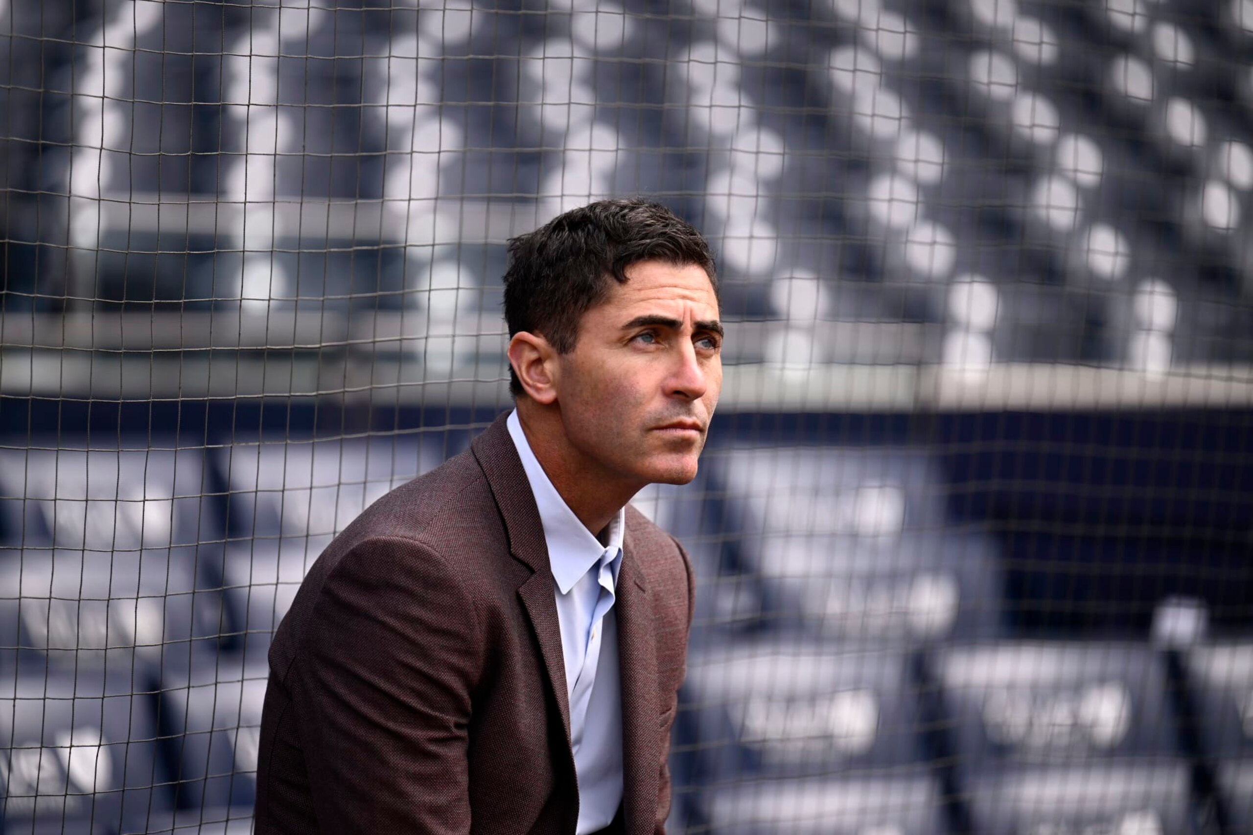 SAN DIEGO, CA - MARCH 30: San Diego Padres general Manager A.J. Preller looks  during batting practice on opening day of the 2023 Major League Baseball season March 30, 2023 at Petco Park in San Diego, California. The San Diego Padres face the Colorado Rockies. (Photo by Denis Poroy/Getty Images)