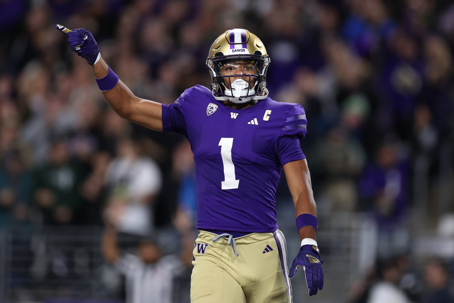 SEATTLE, WASHINGTON - SEPTEMBER 23: Rome Odunze #1 of the Washington Huskies celebrates his touchdown during the first quarter against the California Golden Bears at Husky Stadium on September 23, 2023 in Seattle, Washington. (Photo by Steph Chambers/Getty Images)