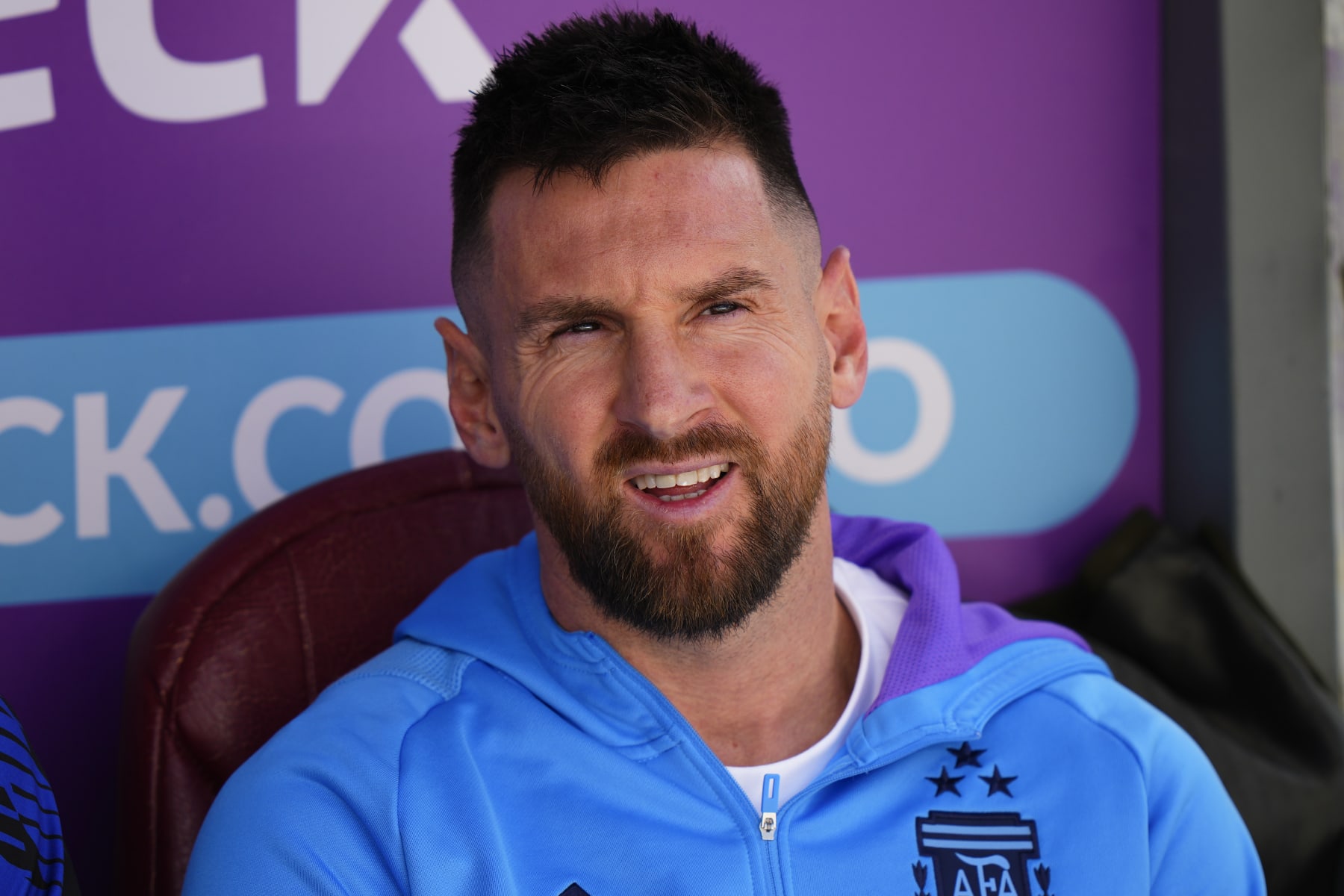 Argentina's Lionel Messi sits on the bench during a qualifying soccer match for the FIFA World Cup 2026 against Bolivia at the Hernando Siles stadium in La Paz, Bolivia, Tuesday, Sept. 12, 2023. (AP Photo/Juan Karita)