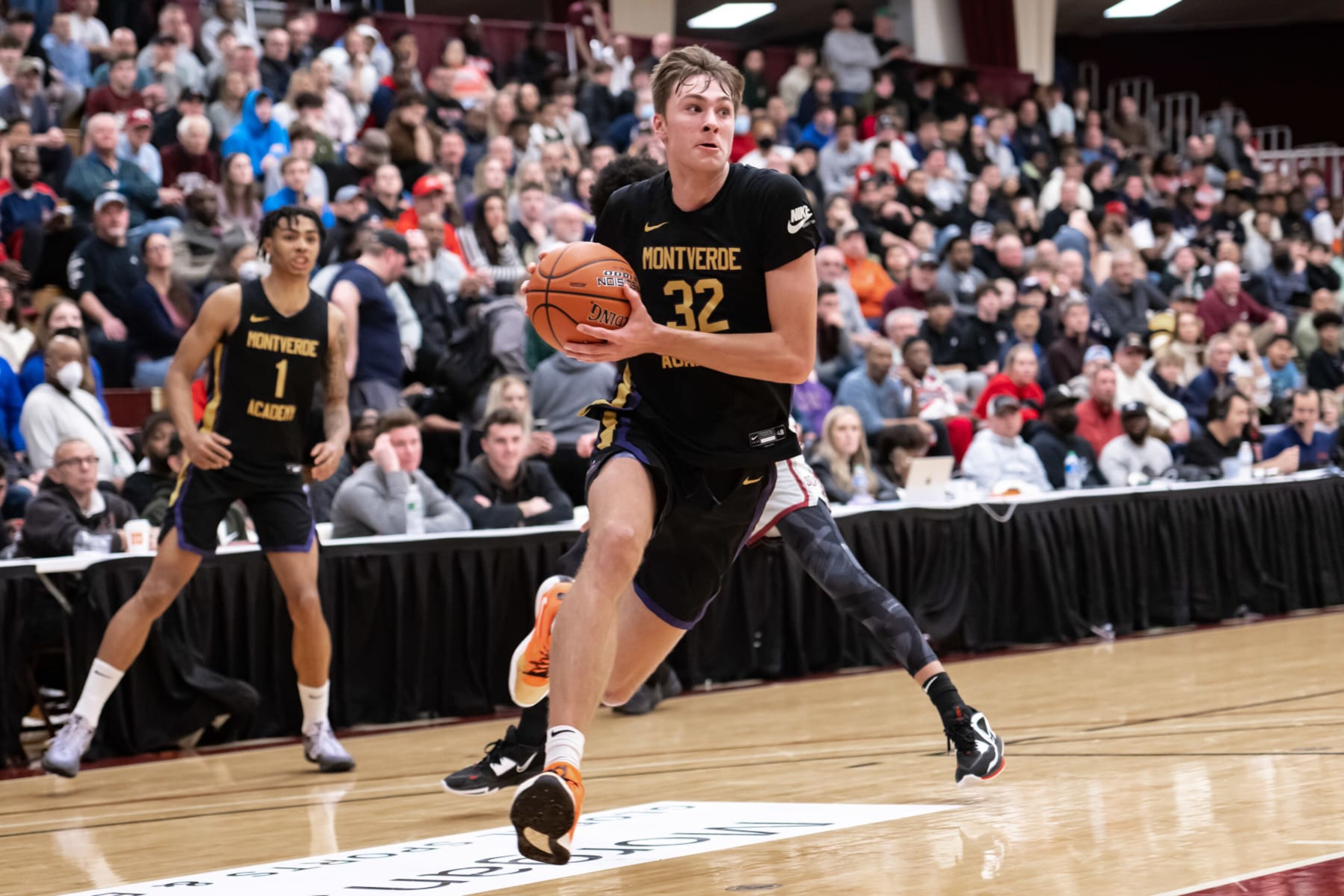 SPRINGFIELD, MA - JANUARY 16: Cooper Flagg of Montverde (32) drives to the basket during the Hoophall Classic high school basketball game between Montverde Academy and Sunrise Christian on January 16, 2023 at Blake Arena in Springfield, MA (Photo by John Jones/Icon Sportswire via Getty Images)
