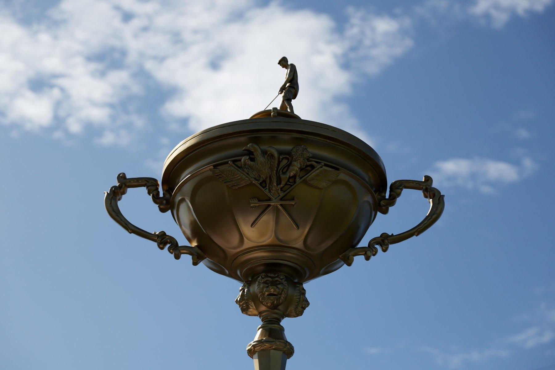 ROME, ITALY - SEPTEMBER 25: A general view of a likeness of the Ryder Cup trophy in the village prior to the 2023 Ryder Cup at Marco Simone Golf Club on September 25, 2023 in Rome, Italy. (Photo by Patrick Smith/Getty Images)