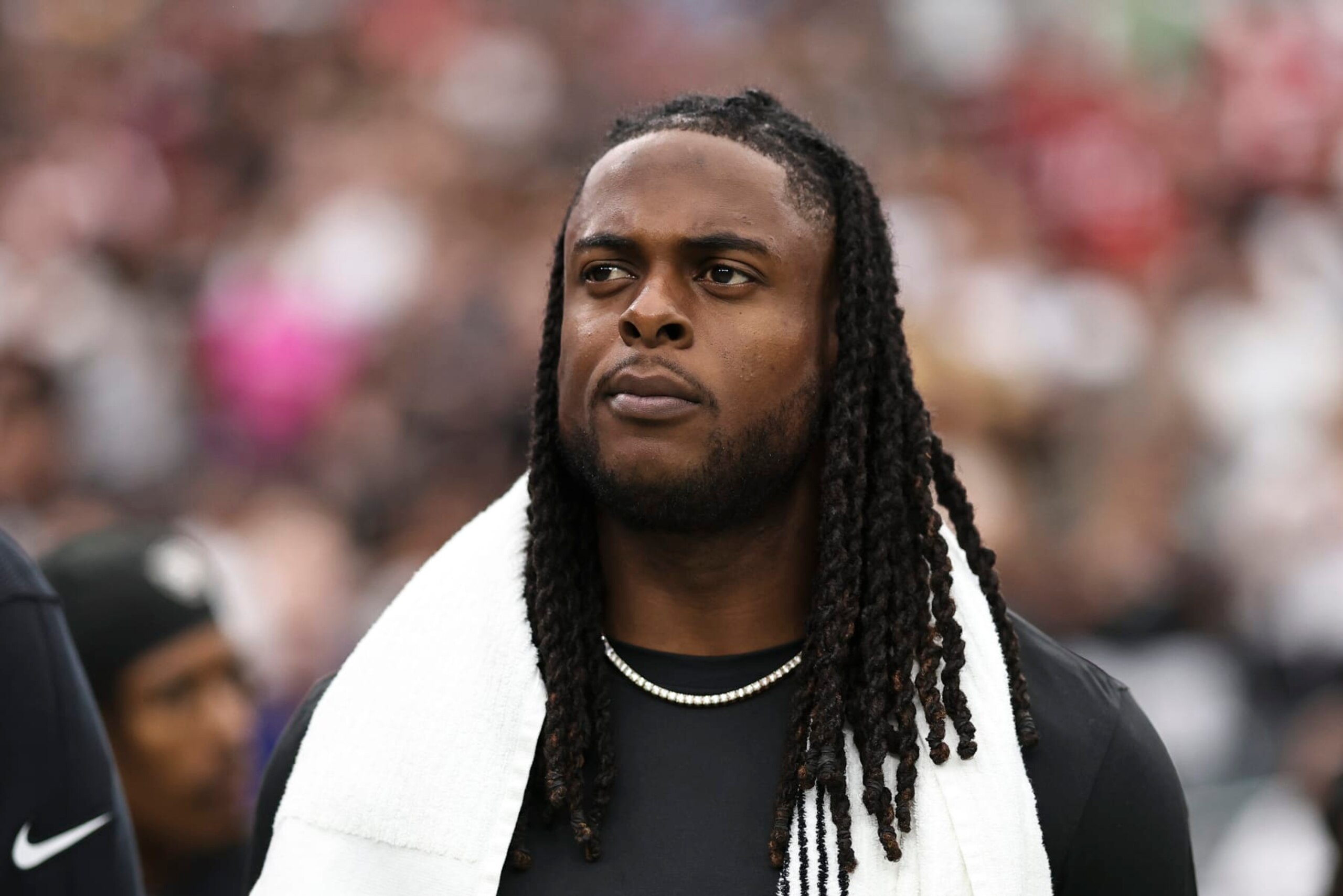 LAS VEGAS, NEVADA - AUGUST 13: Davante Adams #17 of the Las Vegas Raiders looks on during the national anthem prior to a preseason game between the San Francisco 49ers and the Las Vegas Raiders at Allegiant Stadium on August 13, 2023 in Las Vegas, Nevada. (Photo by Michael Owens/Getty Images) LAS VEGAS, NEVADA - AUGUST 13: Davante Adams #17 of the Las Vegas Raiders looks on during the national anthem prior to a preseason game between the San Francisco 49ers and the Las Vegas Raiders at Allegiant Stadium on August 13, 2023 in Las Vegas, Nevada. (Photo by Michael Owens/Getty Images)