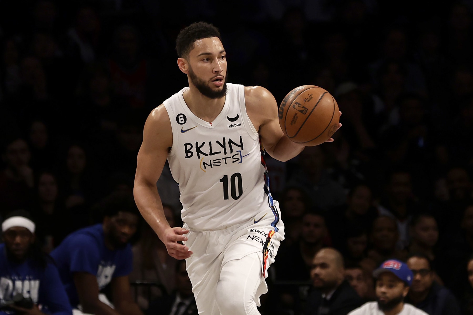 NEW YORK, NEW YORK - FEBRUARY 11: (NEW YORK DAILIES OUT)  Ben Simmons #10 of the Brooklyn Nets in action against the Philadelphia 76ers at Barclays Center on February 11, 2023 in New York City. The 76ers defeated the Nets 101-98. NOTE TO USER: User expressly acknowledges and agrees that, by downloading and or using this photograph, User is consenting to the terms and conditions of the Getty Images License Agreement. (Photo by Jim McIsaac/Getty Images)