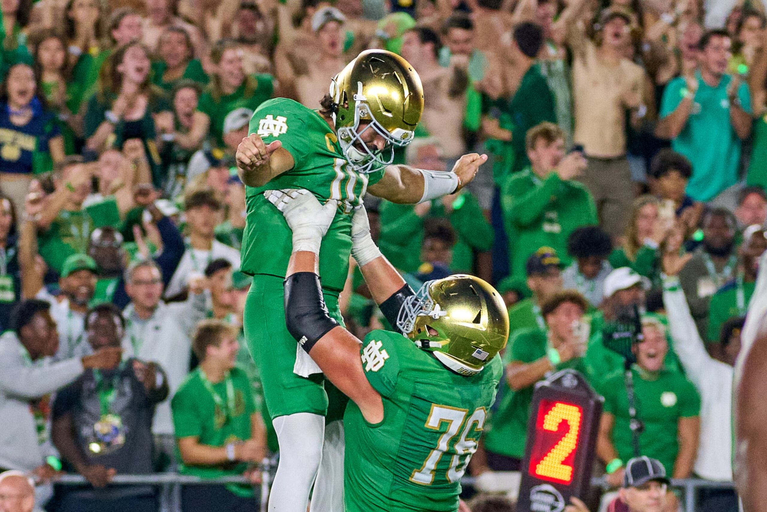 Notre Dame QB Sam Hartman and OL Joe Alt