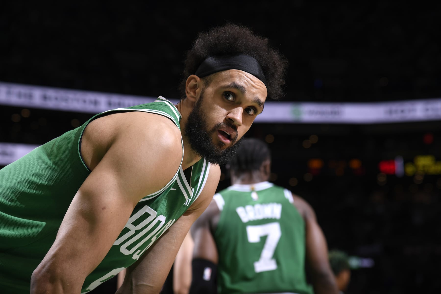 BOSTON, MA - MAY 29: Derrick White #9 of the Boston Celtics looks on during round 3 game 7 of the Eastern Conference finals 2023 NBA Playoffs against the Miami Heat on May 29, 2023 at the TD Garden in Boston, Massachusetts. NOTE TO USER: User expressly acknowledges and agrees that, by downloading and or using this photograph, User is consenting to the terms and conditions of the Getty Images License Agreement. Mandatory Copyright Notice: Copyright 2023 NBAE  (Photo by Brian Babineau/NBAE via Getty Images)