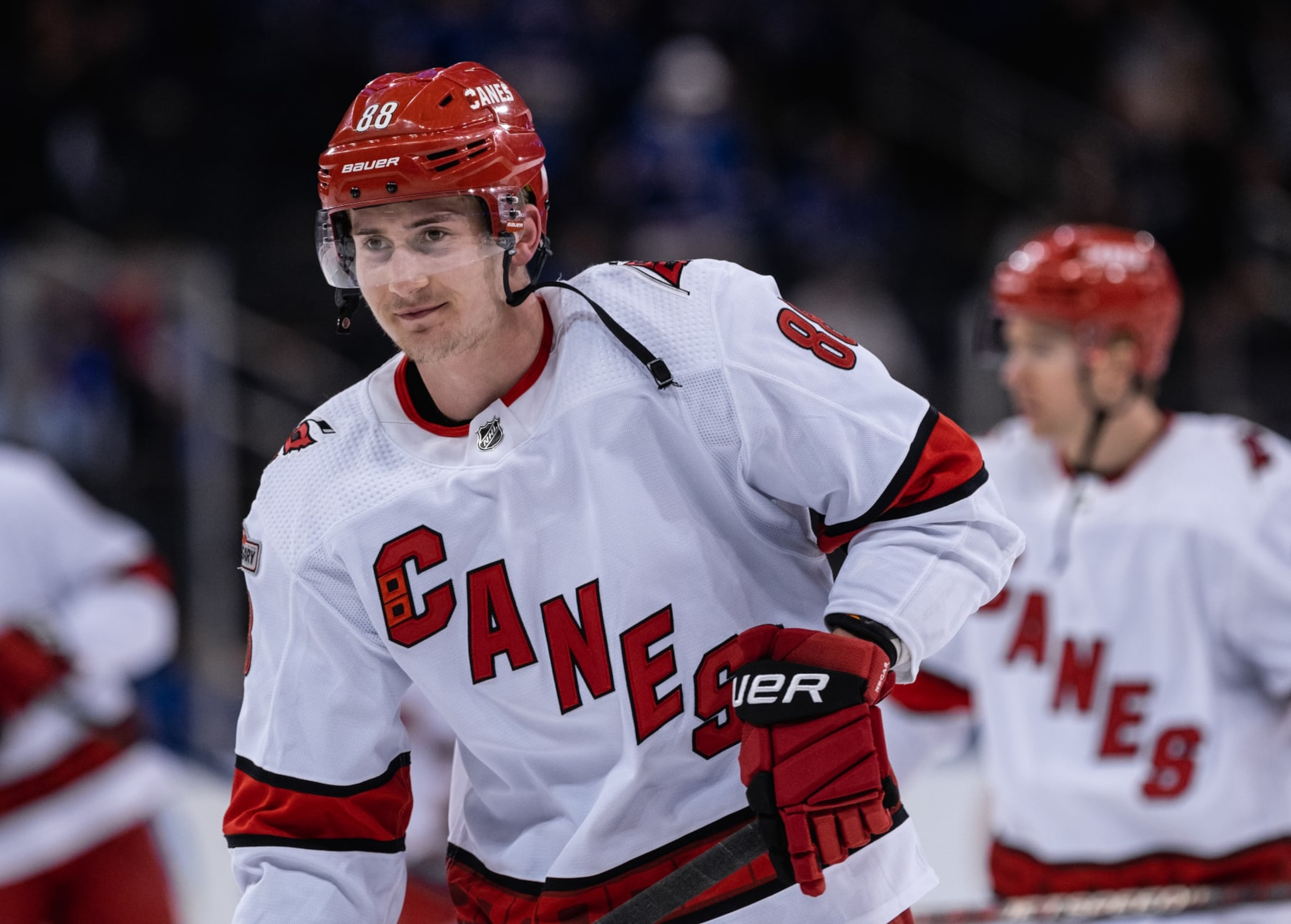 NEW YORK, NEW YORK - MARCH 21: Teuvo Teravainen #86 of the Carolina Hurricanes skates during warmups prior to the game against the New York Rangers at Madison Square Garden on March 21, 2023 in New York City. (Photo by Michael Mooney/NHLI via Getty Images)