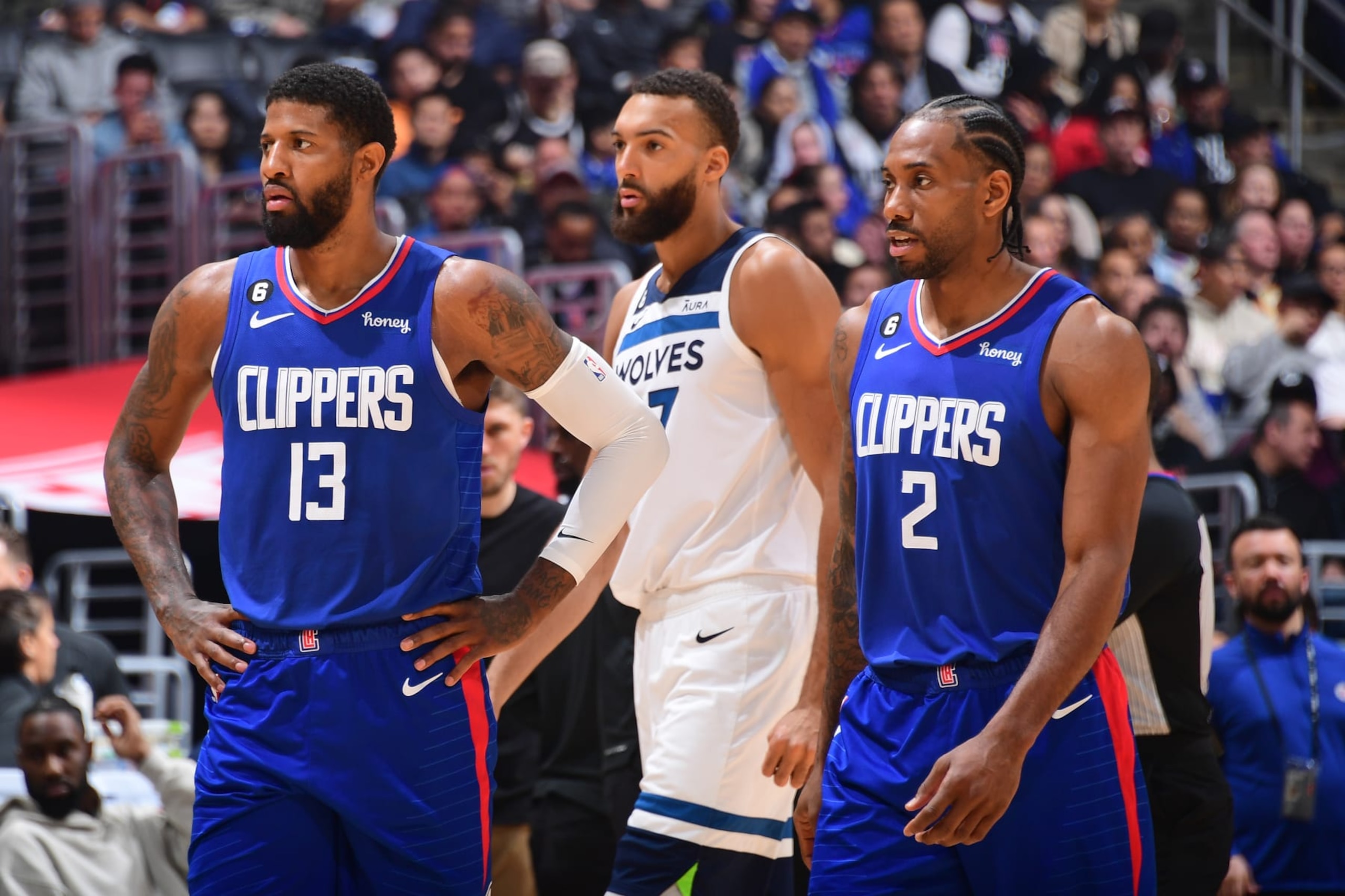 Paul George, Rudy Gobert and Kawhi Leonard