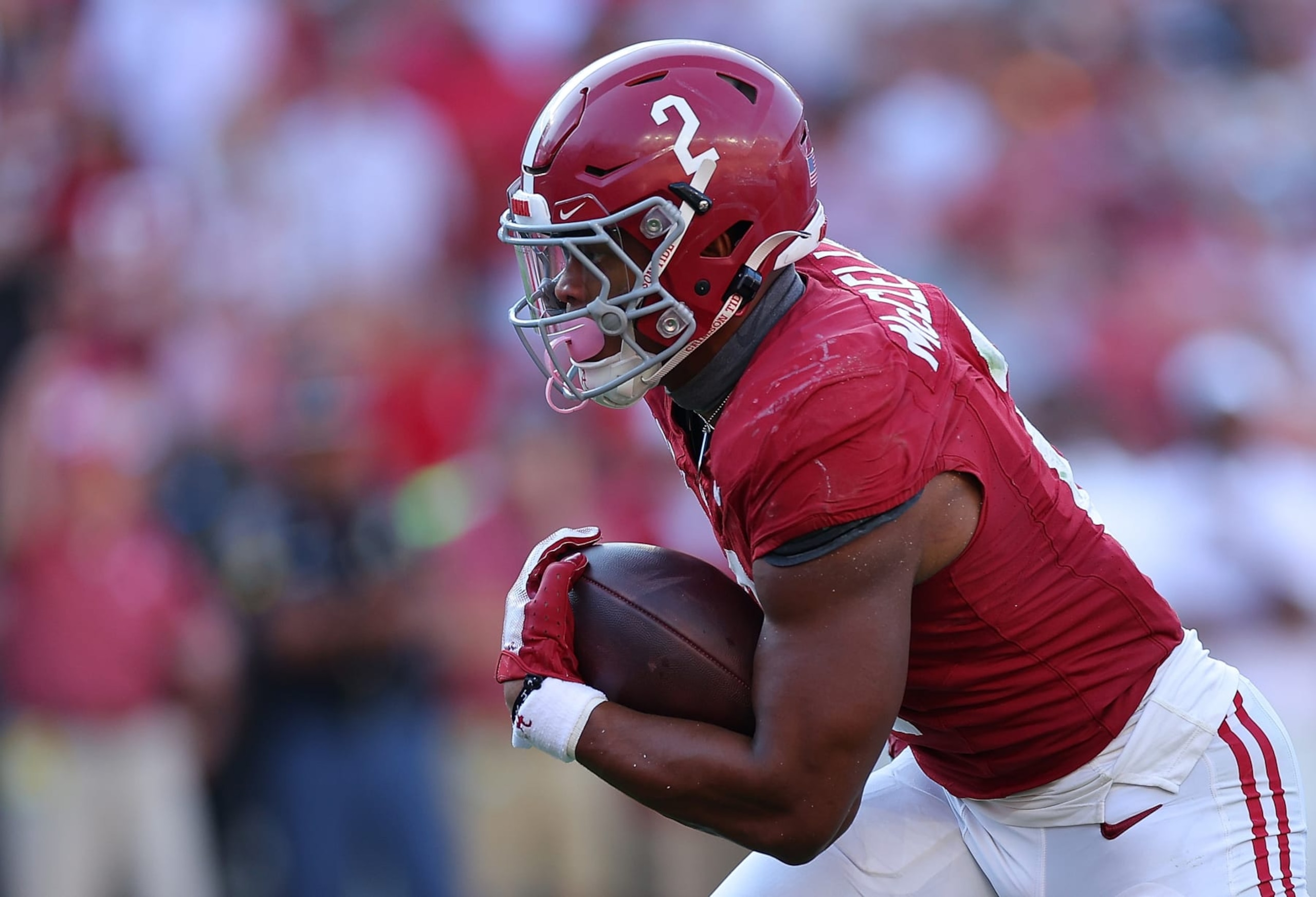 TUSCALOOSA, ALABAMA - SEPTEMBER 23:  Jase McClellan #2 of the Alabama Crimson Tide rushes for a touchdown against the Mississippi Rebels during the fourth quarter at Bryant-Denny Stadium on September 23, 2023 in Tuscaloosa, Alabama. (Photo by Kevin C. Cox/Getty Images)