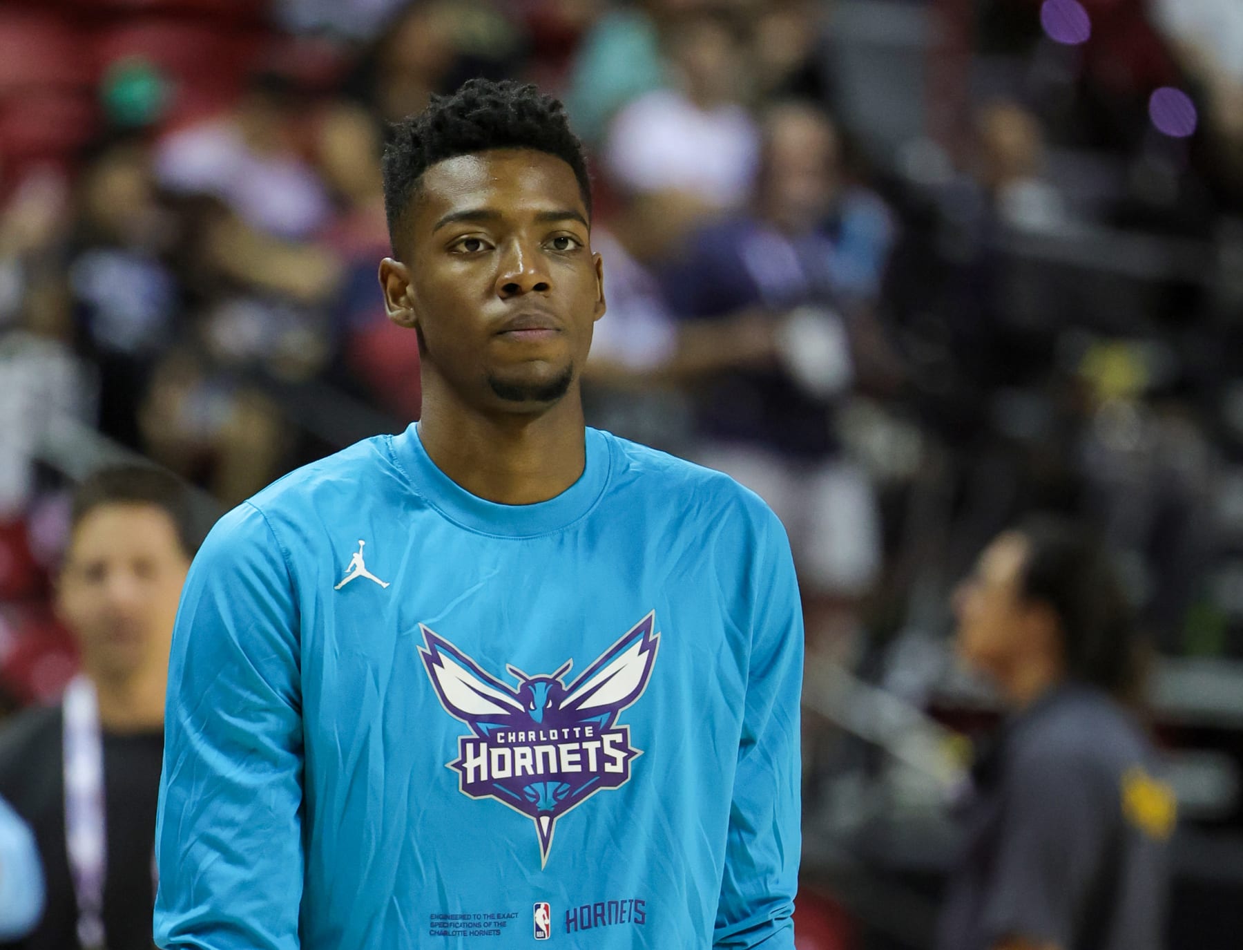 LAS VEGAS, NEVADA - JULY 09: Brandon Miller #24 of the Charlotte Hornets warms up before a 2023 NBA Summer League game against the Los Angeles Lakers at the Thomas & Mack Center on July 09, 2023 in Las Vegas, Nevada. NOTE TO USER: User expressly acknowledges and agrees that, by downloading and or using this photograph, User is consenting to the terms and conditions of the Getty Images License Agreement. (Photo by Ethan Miller/Getty Images)