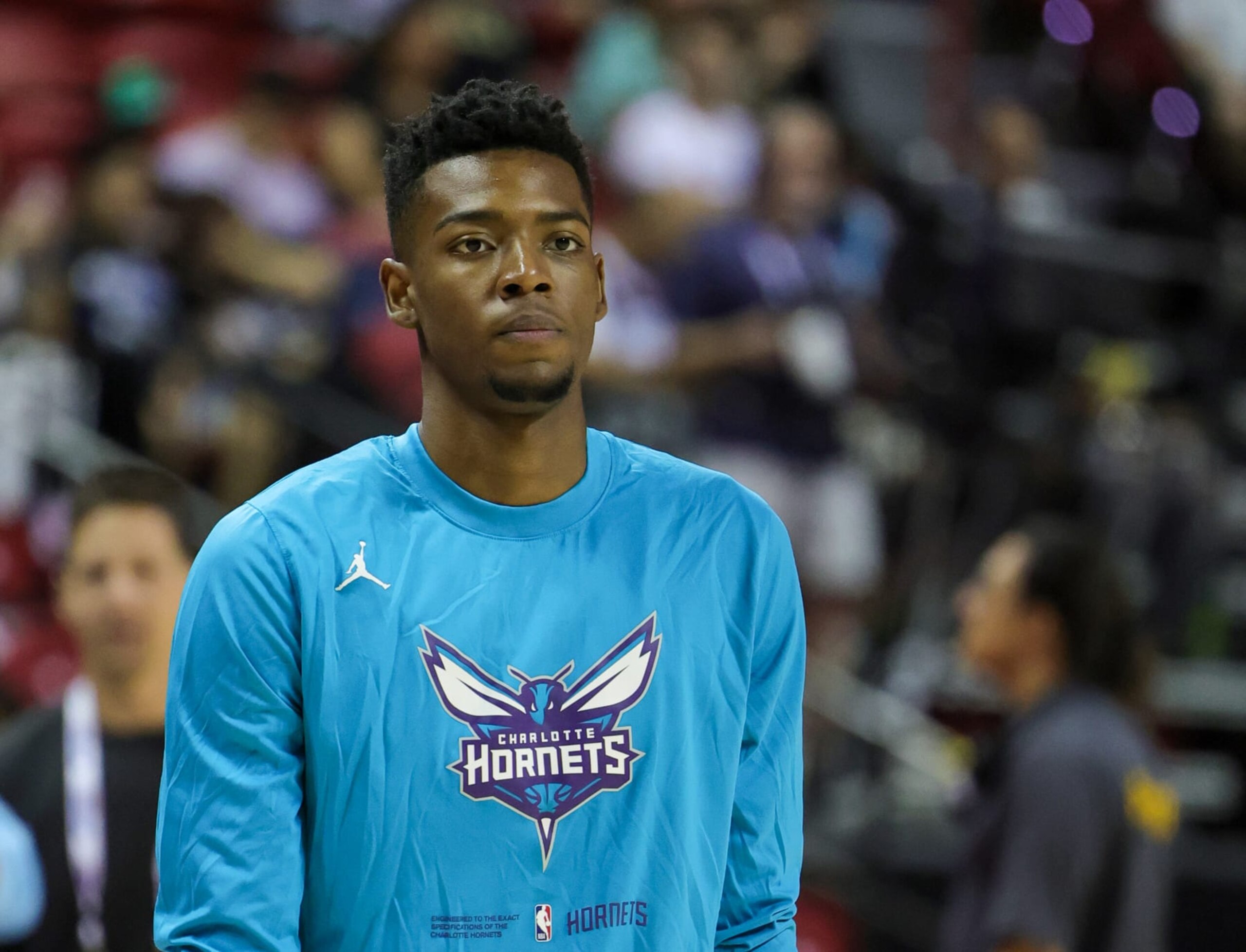 LAS VEGAS, NEVADA - JULY 09: Brandon Miller #24 of the Charlotte Hornets warms up before a 2023 NBA Summer League game against the Los Angeles Lakers at the Thomas & Mack Center on July 09, 2023 in Las Vegas, Nevada. NOTE TO USER: User expressly acknowledges and agrees that, by downloading and or using this photograph, User is consenting to the terms and conditions of the Getty Images License Agreement. (Photo by Ethan Miller/Getty Images)