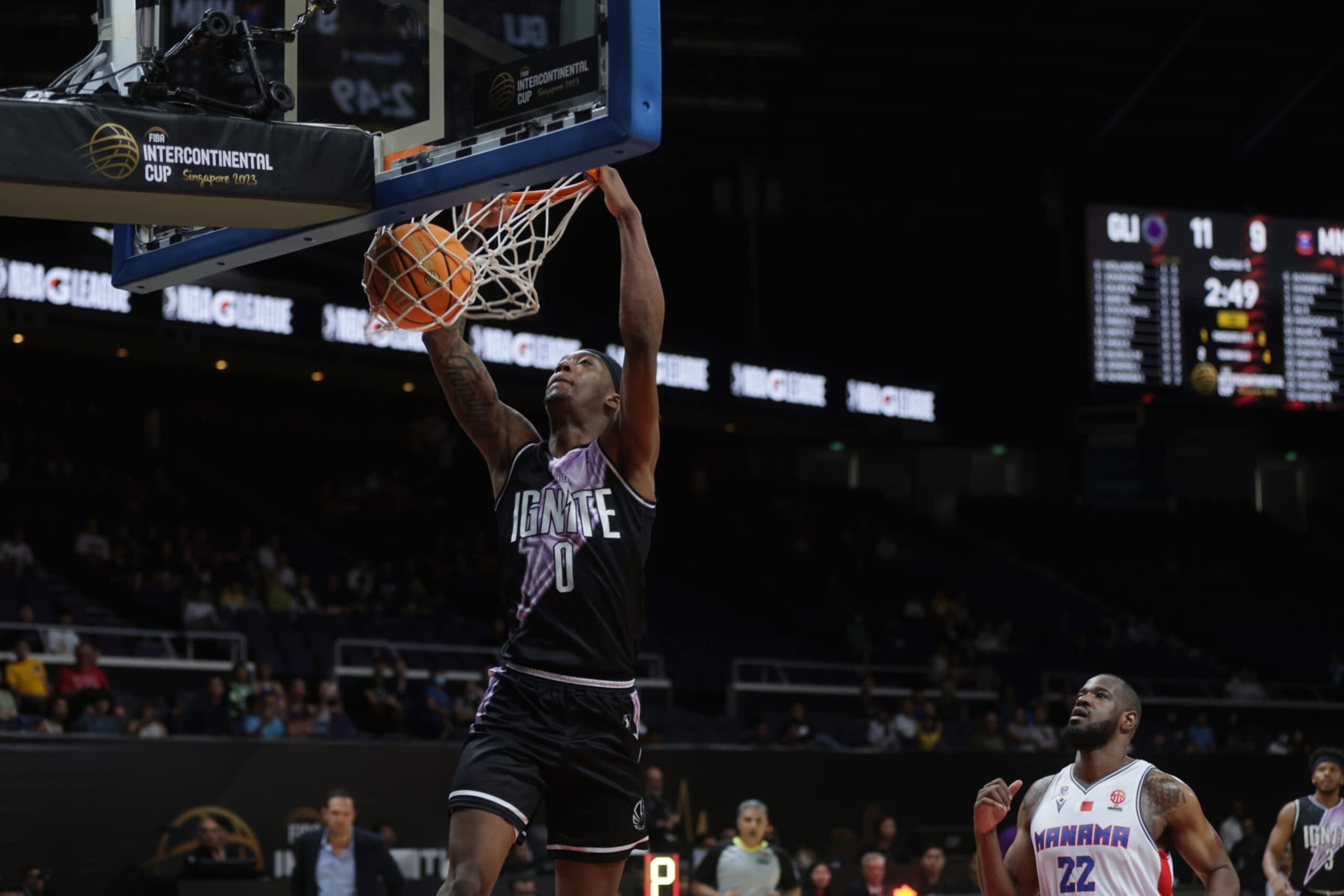 KALLANG, SINGAPORE - SEPTEMBER 24: Ron Holland #0 of G League Ignite dunks the ball during the game against Al Manama during the 2023 FIBA Intercontinental Cup on September 24, 2023 at Singapore Indoor Stadium in Kallang, Singapore. NOTE TO USER: User expressly acknowledges and agrees that, by downloading and or using this photograph, User is consenting to the terms and conditions of the Getty Images License Agreement. Mandatory Copyright Notice: Copyright 2023 NBAE (Photo by Ashok Kumar/NBAE via Getty Images) KALLANG, SINGAPORE - SEPTEMBER 24: Ron Holland #0 of G League Ignite dunks the ball during the game against Al Manama during the 2023 FIBA Intercontinental Cup on September 24, 2023 at Singapore Indoor Stadium in Kallang, Singapore. NOTE TO USER: User expressly acknowledges and agrees that, by downloading and or using this photograph, User is consenting to the terms and conditions of the Getty Images License Agreement. Mandatory Copyright Notice: Copyright 2023 NBAE (Photo by Ashok Kumar/NBAE via Getty Images)