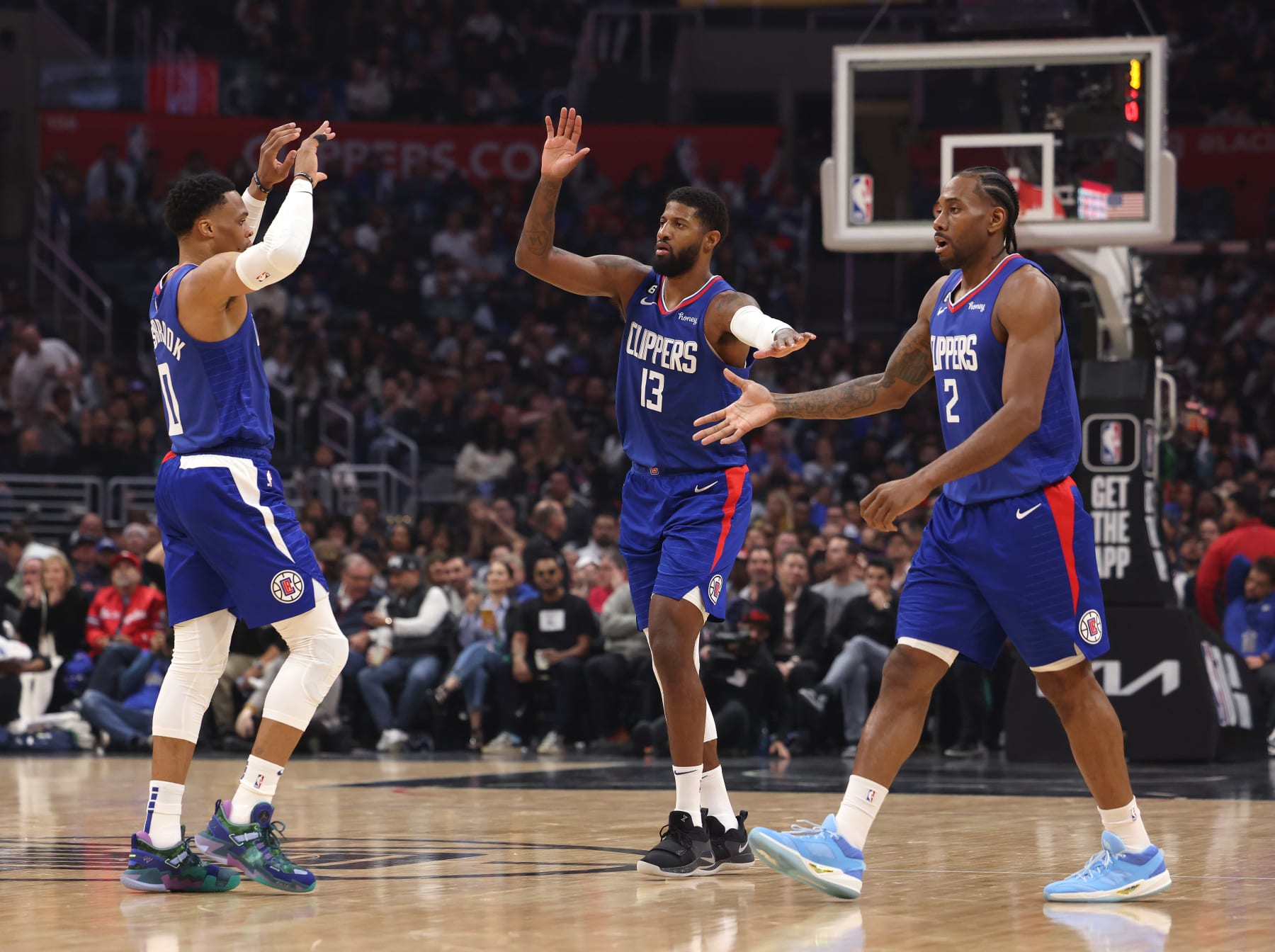 Russell Westbrook, Paul George and Kawhi Leonard