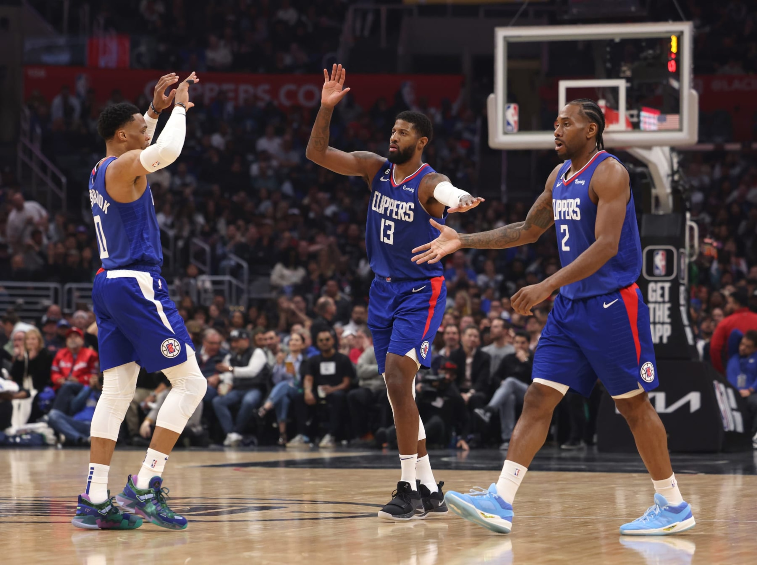 Russell Westbrook, Paul George and Kawhi Leonard