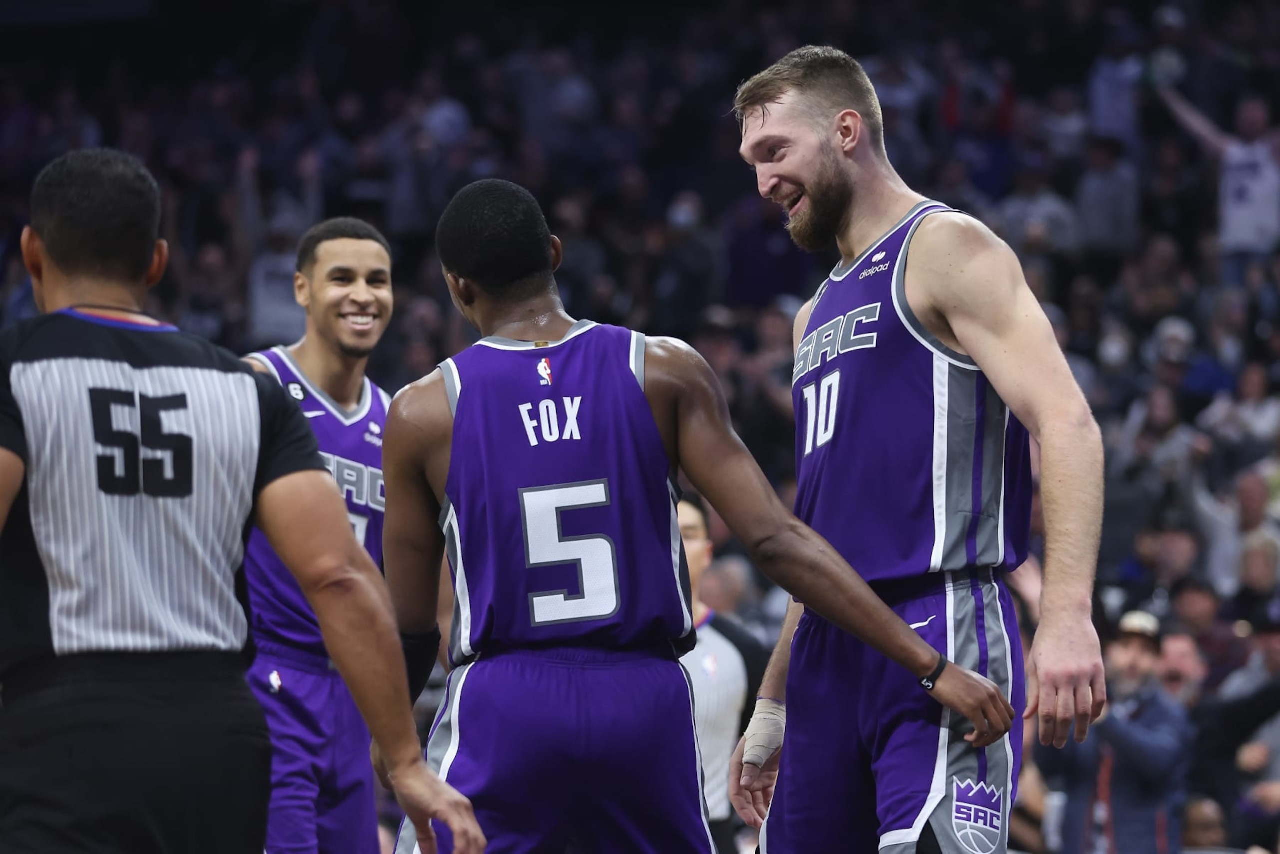 Keegan Murray, De'Aaron Fox and Domantas Sabonis