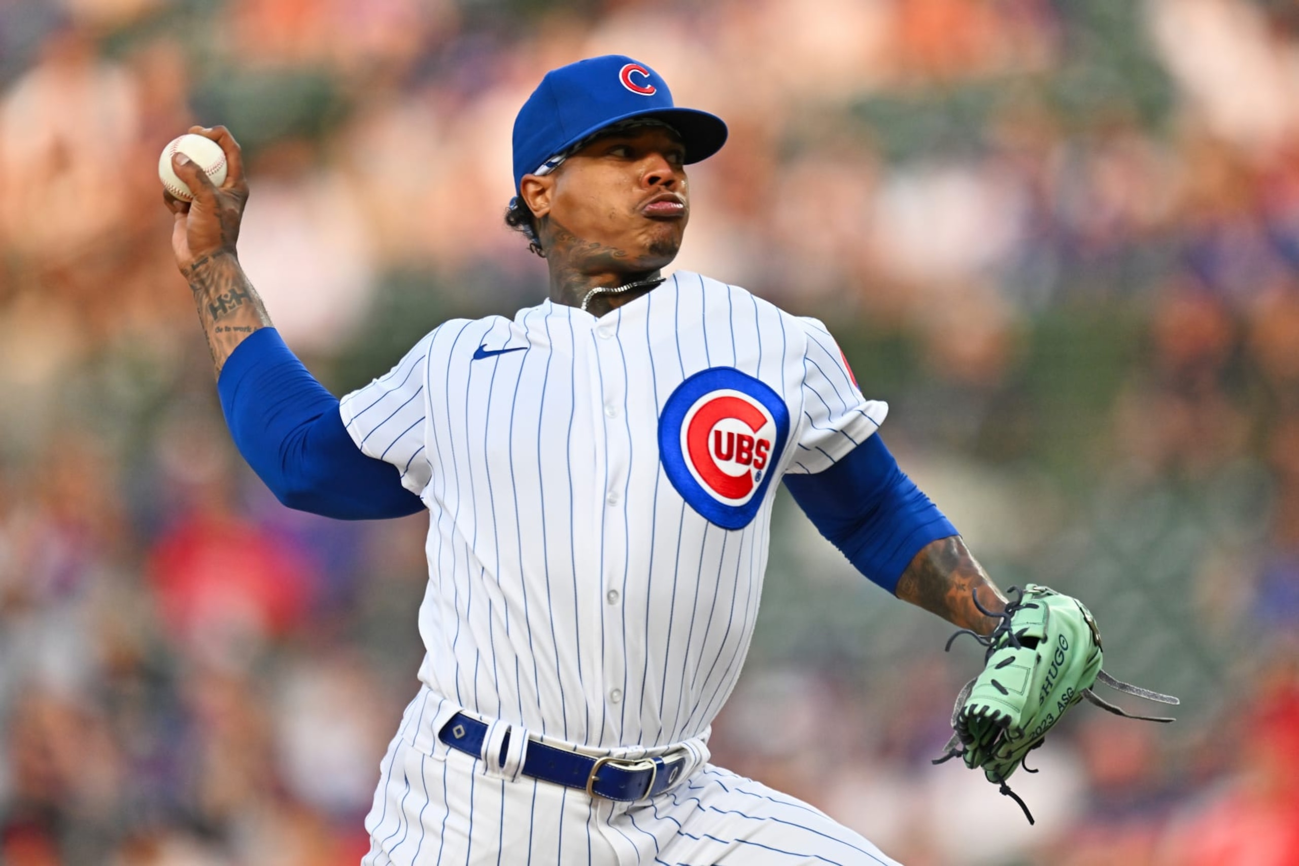 CHICAGO, IL - JULY 31:  Marcus Stroman #0 of the Chicago Cubs pitches against the Cincinnati Reds at Wrigley Field on July 31, 2023 in Chicago, Illinois.  (Photo by Jamie Sabau/Getty Images)
