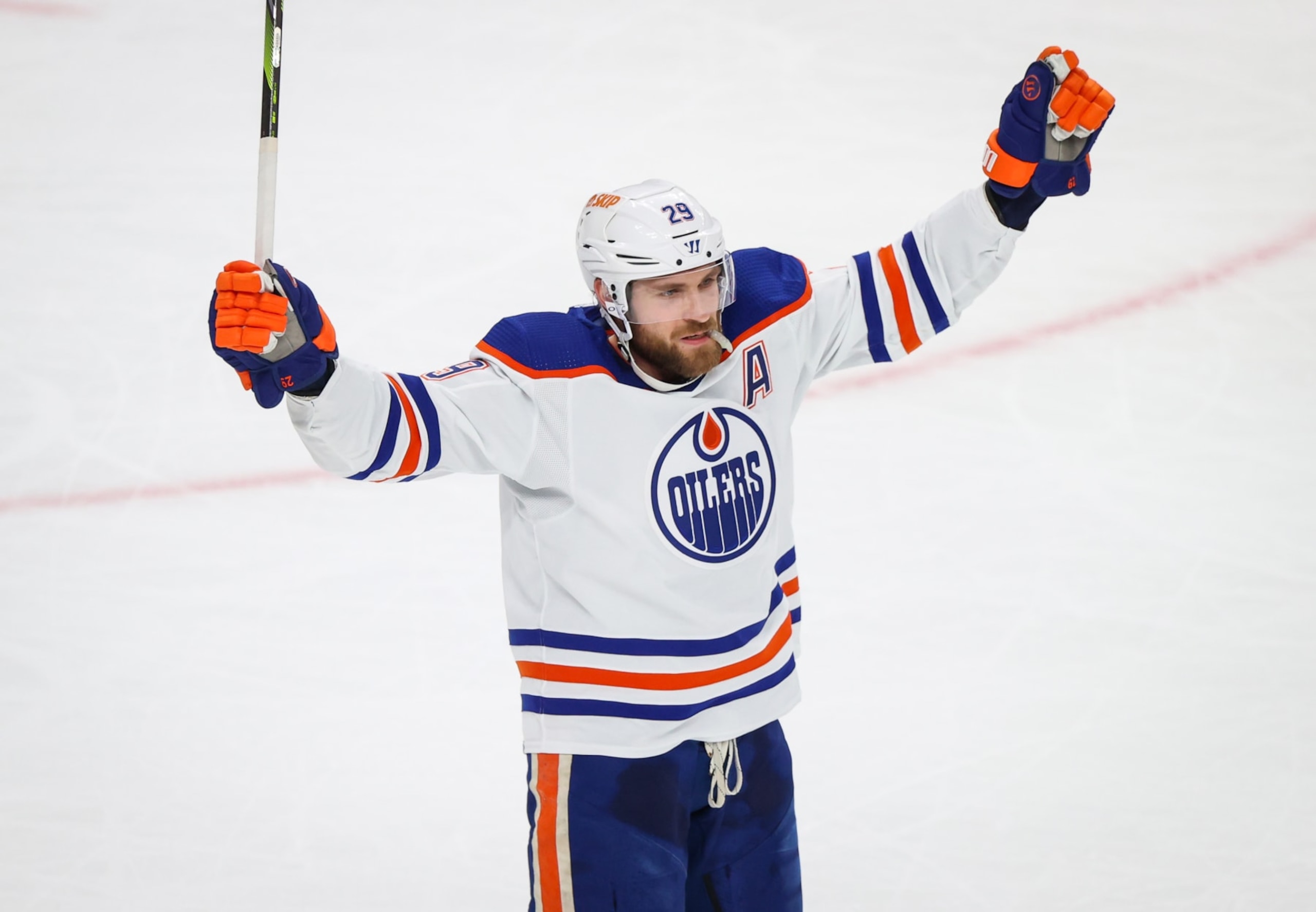 LAS VEGAS, NEVADA - MAY 06: Leon Draisaitl #29 of the Edmonton Oilers celebrates after scoring a goal during the first period against the Vegas Golden Knights in Game Two of the Second Round of the 2023 Stanley Cup Playoffs at T-Mobile Arena on May 06, 2023 in Las Vegas, Nevada. (Photo by Zak Krill/NHLI via Getty Images) LAS VEGAS, NEVADA - MAY 06: Leon Draisaitl #29 of the Edmonton Oilers celebrates after scoring a goal during the first period against the Vegas Golden Knights in Game Two of the Second Round of the 2023 Stanley Cup Playoffs at T-Mobile Arena on May 06, 2023 in Las Vegas, Nevada. (Photo by Zak Krill/NHLI via Getty Images)