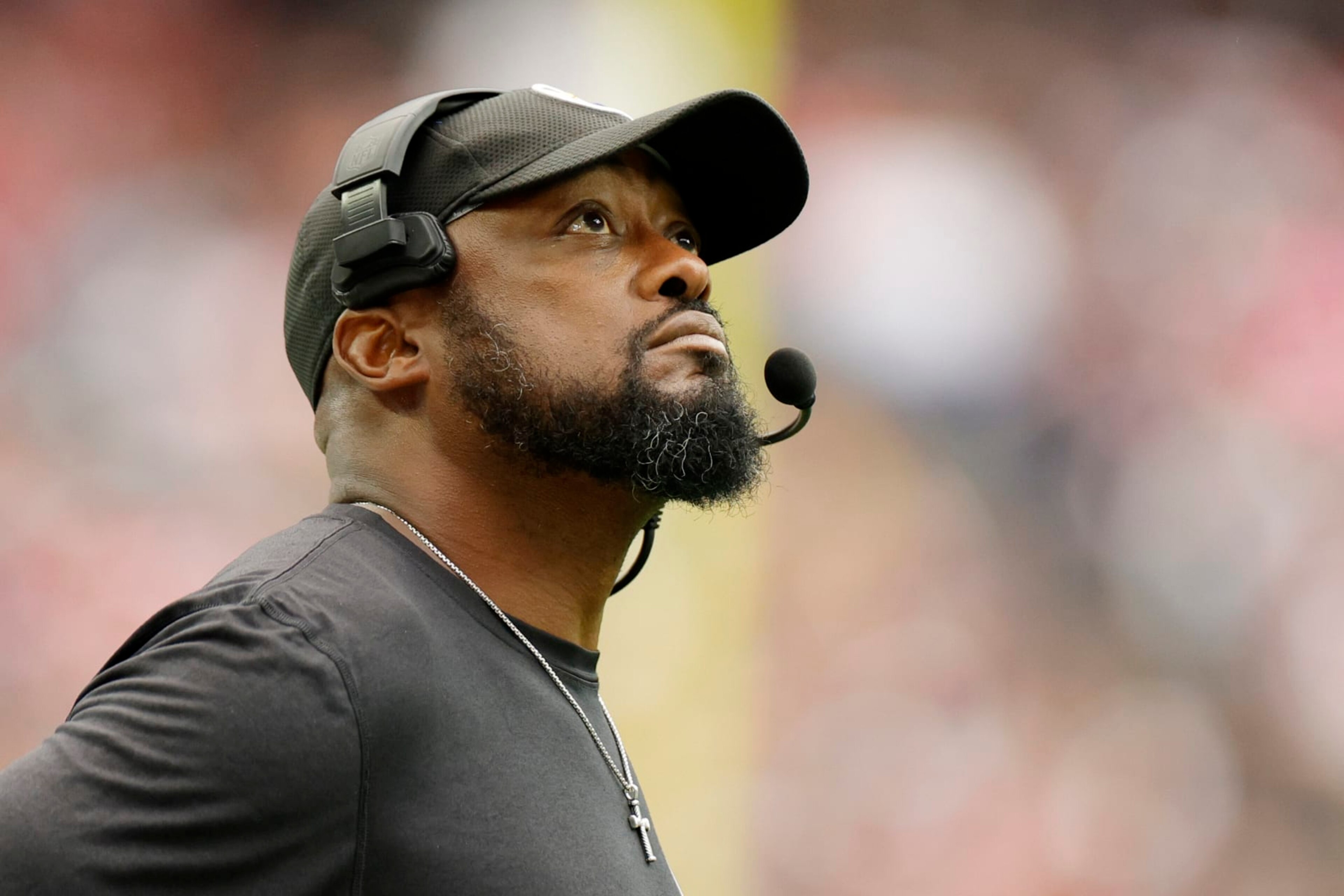 HOUSTON, TEXAS - OCTOBER 01: Head coach Mike Tomlin of the Pittsbugh Steelers looks on during the second quarter against the Houston Texans at NRG Stadium on October 01, 2023 in Houston, Texas. (Photo by Carmen Mandato/Getty Images)