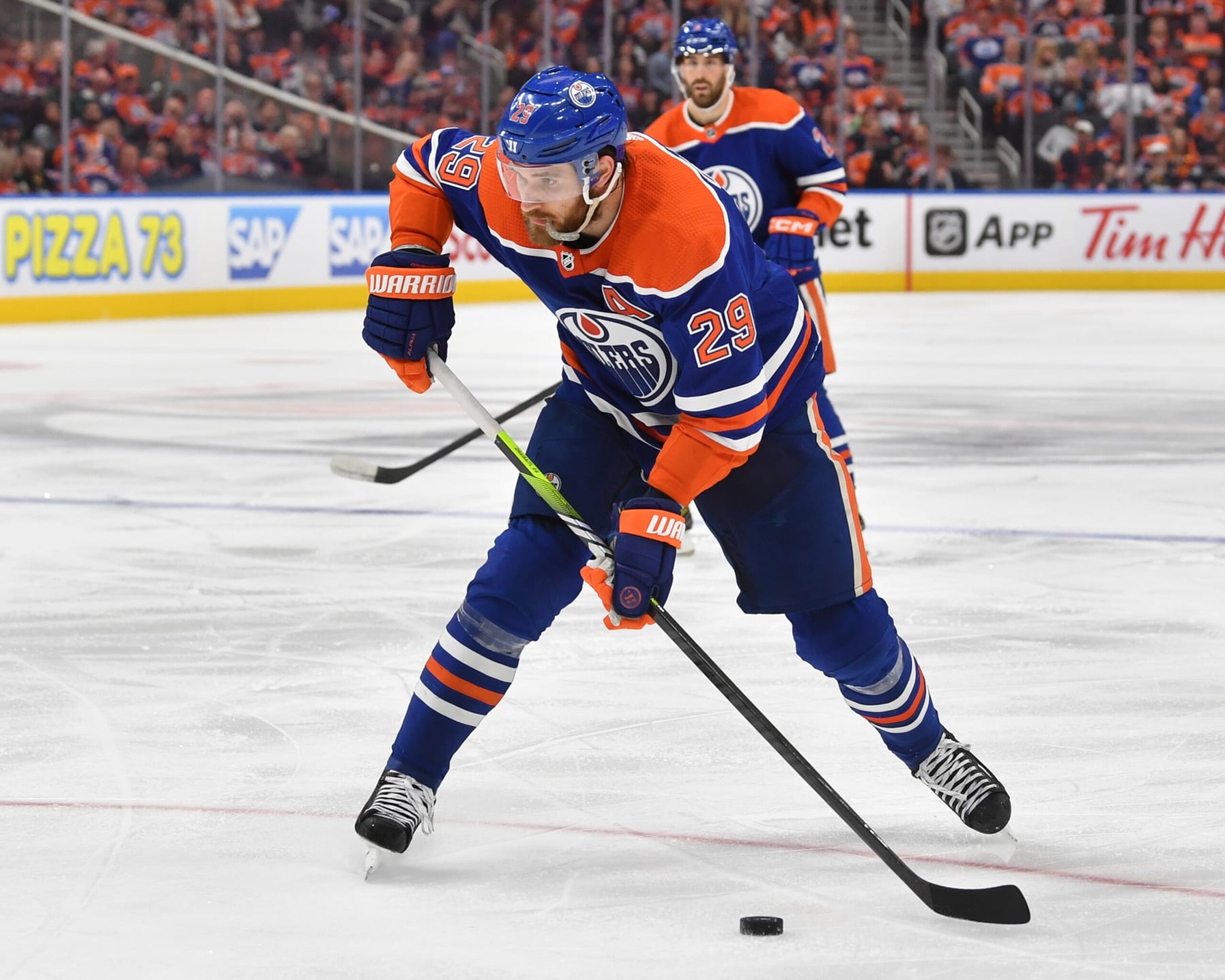 EDMONTON, CANADA - MAY 10: Leon Draisaitl #29 of the Edmonton Oilers skates against the Vegas Golden Knights in Game Four of the Second Round of the 2023 Stanley Cup Playoffs at Rogers Place on May 10, 2023, in Edmonton, Alberta, Canada. (Photo by Andy Devlin/NHLI via Getty Images)