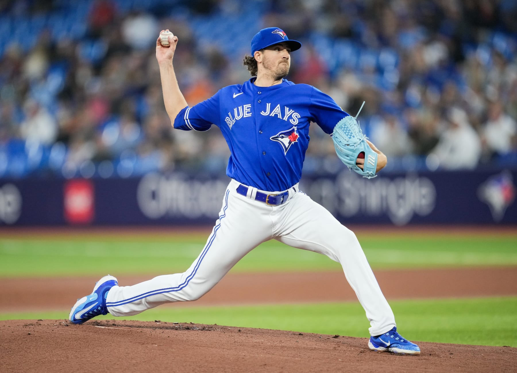 TORONTO, ON - SEPTEMBER 26: Kevin Gausman #34 of the Toronto Blue Jays pitches against the New York Yankees during the first inning in their MLB game at the Rogers Centre on September 26, 2023 in Toronto, Ontario, Canada. (Photo by Mark Blinch/Getty Images)