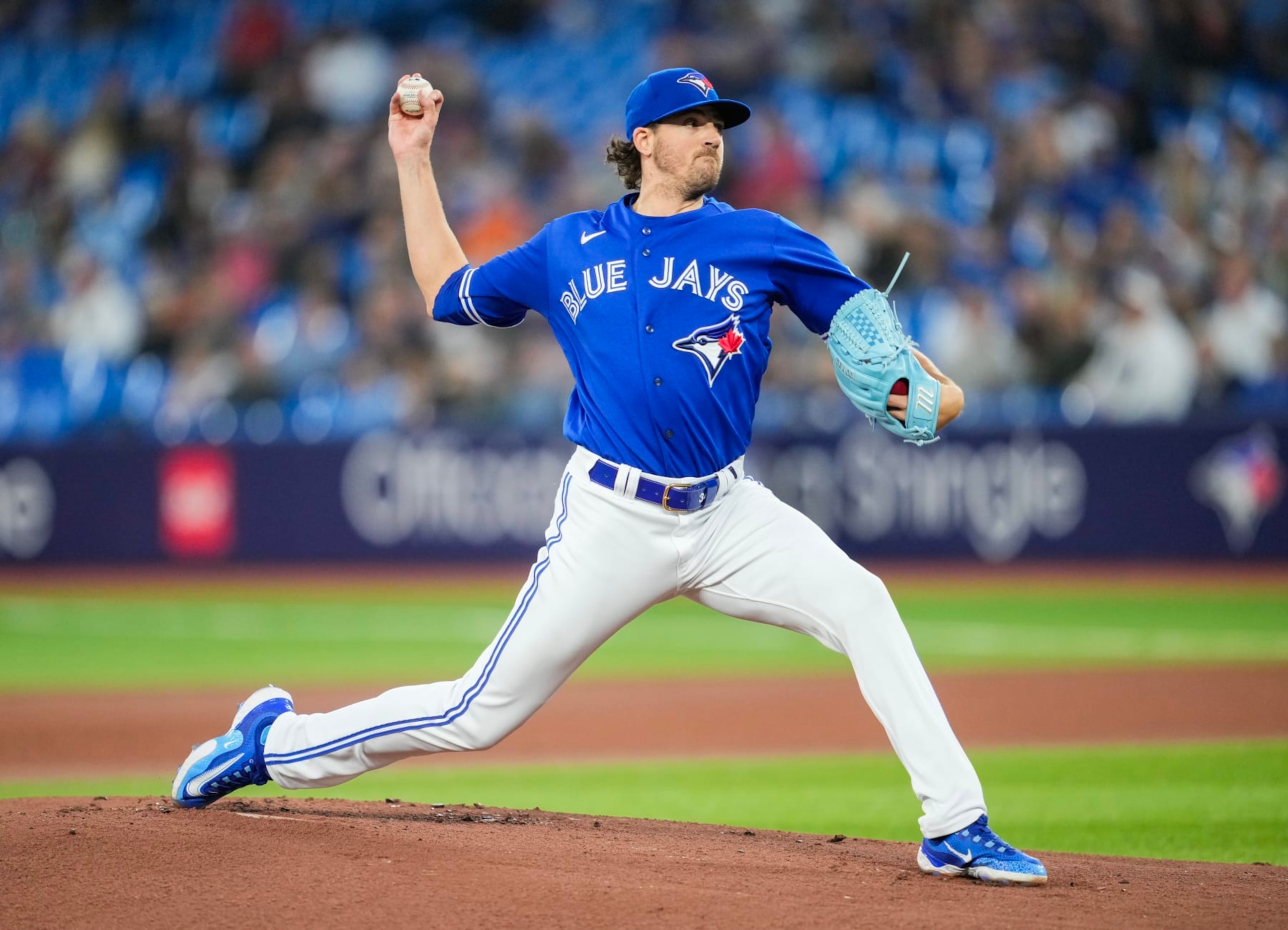 TORONTO, ON - SEPTEMBER 26: Kevin Gausman #34 of the Toronto Blue Jays pitches against the New York Yankees during the first inning in their MLB game at the Rogers Centre on September 26, 2023 in Toronto, Ontario, Canada. (Photo by Mark Blinch/Getty Images)