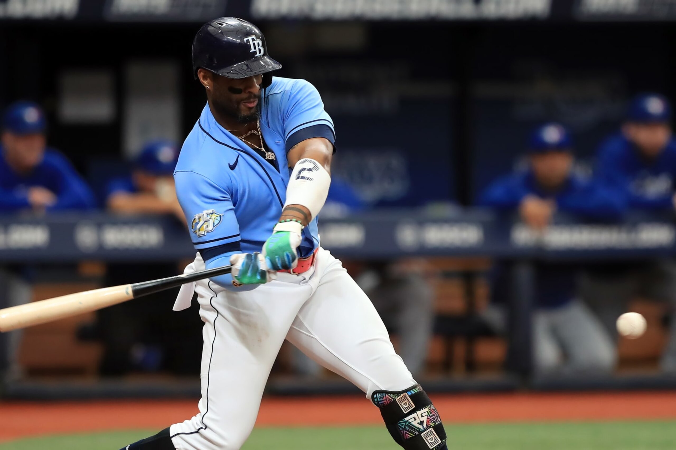 ST. PETERSBURG, FL - September 24: Tampa Bay Rays First baseman Yandy Diaz (2) at bat during the MLB regular season game between the Toronto Blue Jays and the Tampa Bay Rays on August 12, 2023, at Tropicana Field in St. Petersburg, FL. (Photo by Cliff Welch/Icon Sportswire via Getty Images)