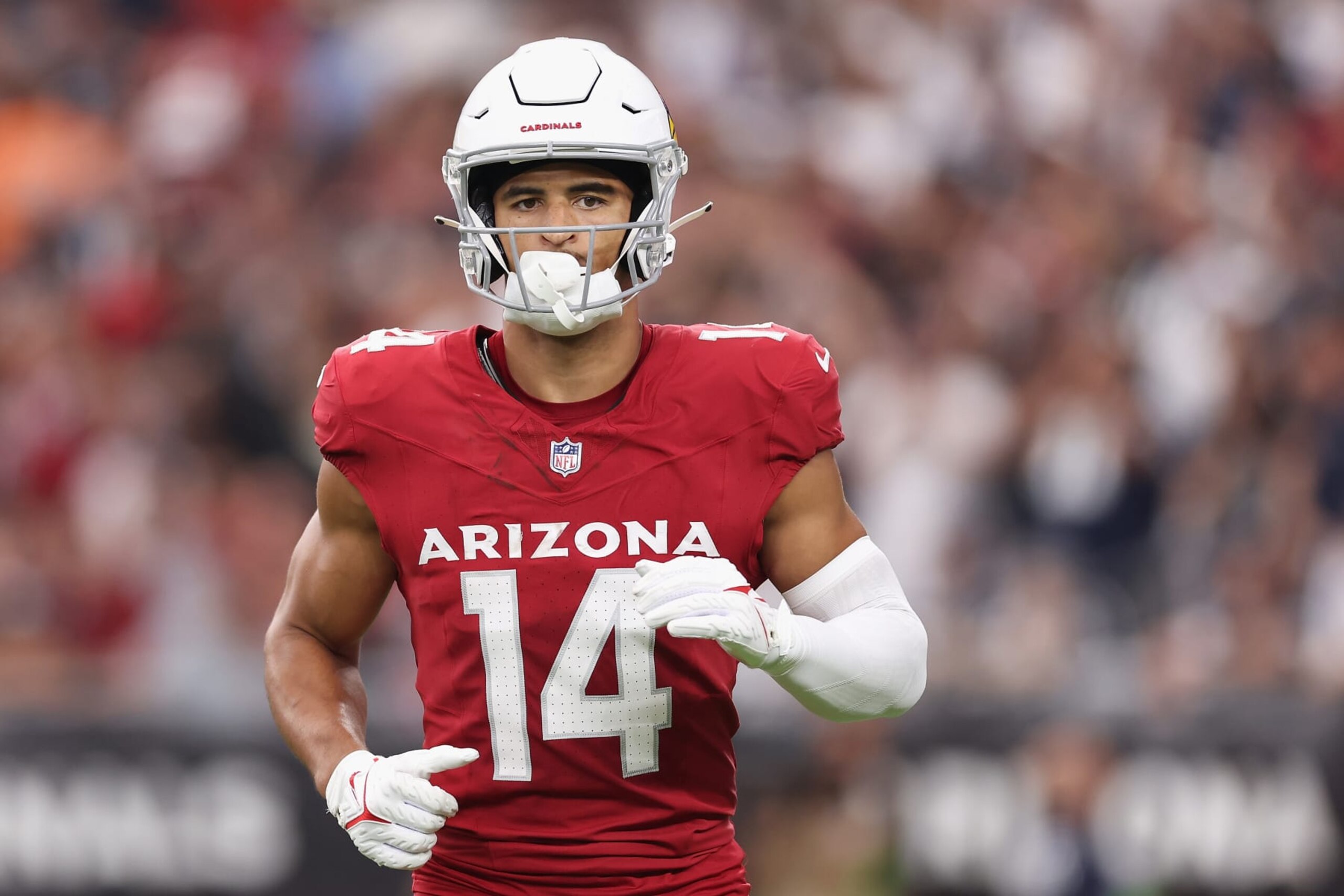 GLENDALE, ARIZONA - SEPTEMBER 24: Wide receiver Michael Wilson #14 of the Arizona Cardinals during the NFL game against the Dallas Cowboys at State Farm Stadium on September 24, 2023 in Glendale, Arizona. The Cardinals defeated the Cowboys 28-16. (Photo by Christian Petersen/Getty Images) GLENDALE, ARIZONA - SEPTEMBER 24: Wide receiver Michael Wilson #14 of the Arizona Cardinals during the NFL game against the Dallas Cowboys at State Farm Stadium on September 24, 2023 in Glendale, Arizona. The Cardinals defeated the Cowboys 28-16. (Photo by Christian Petersen/Getty Images)