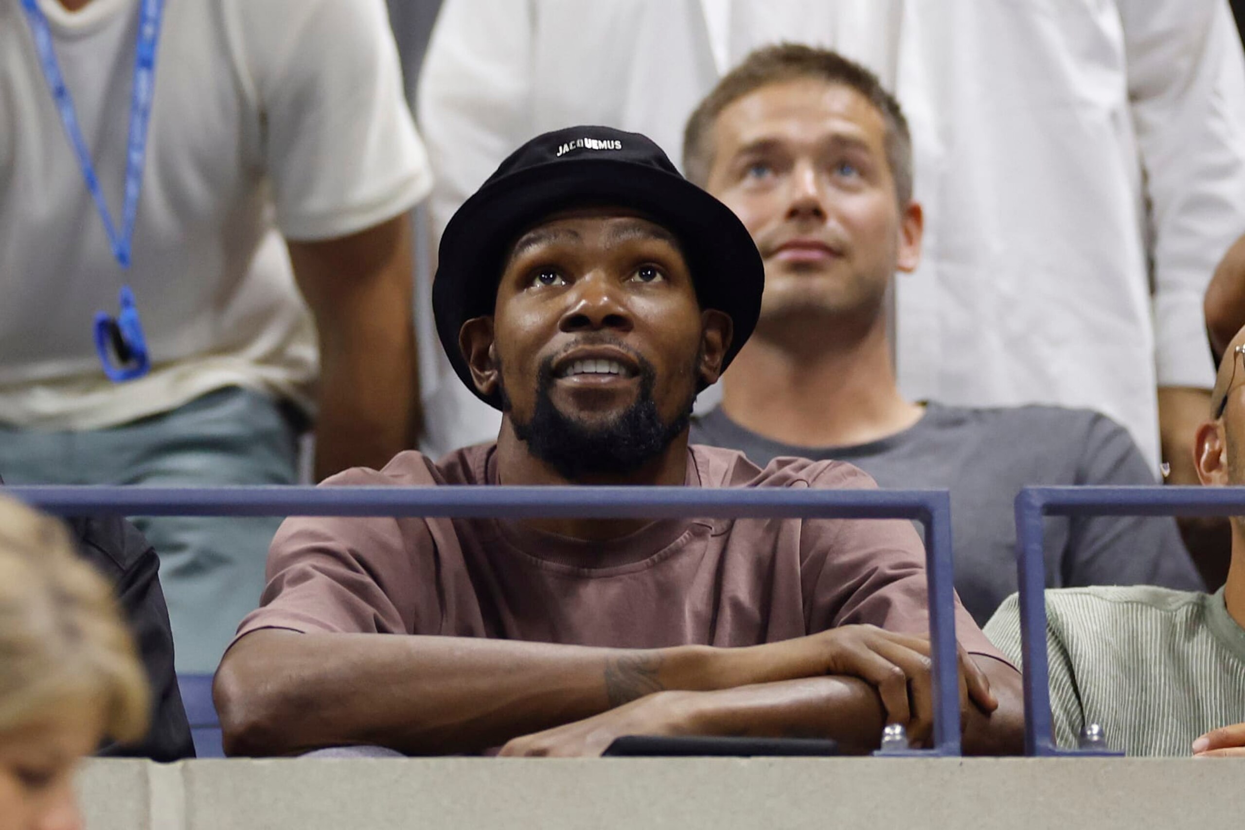 NEW YORK, NEW YORK - SEPTEMBER 08: Kevin Durant of the Phoenix Suns looks on during the Men's Singles Semifinal match between Carlos Alcaraz of Spain and Daniil Medvedev of Russia on Day Twelve of the 2023 US Open at the USTA Billie Jean King National Tennis Center on September 08, 2023 in the Flushing neighborhood of the Queens borough of New York City. (Photo by Sarah Stier/Getty Images)