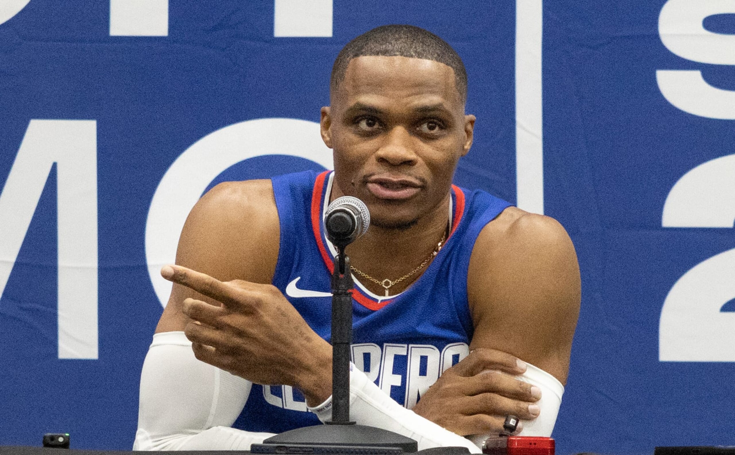 Playa Vista, CA - October 02: Russell Westbrook attend LA Clippers media day on Monday, Oct. 2, 2023 in Playa Vista, CA. (Jason Armond / Los Angeles Times via Getty Images) Playa Vista, CA - October 02: Russell Westbrook attend LA Clippers media day on Monday, Oct. 2, 2023 in Playa Vista, CA. (Jason Armond / Los Angeles Times via Getty Images)