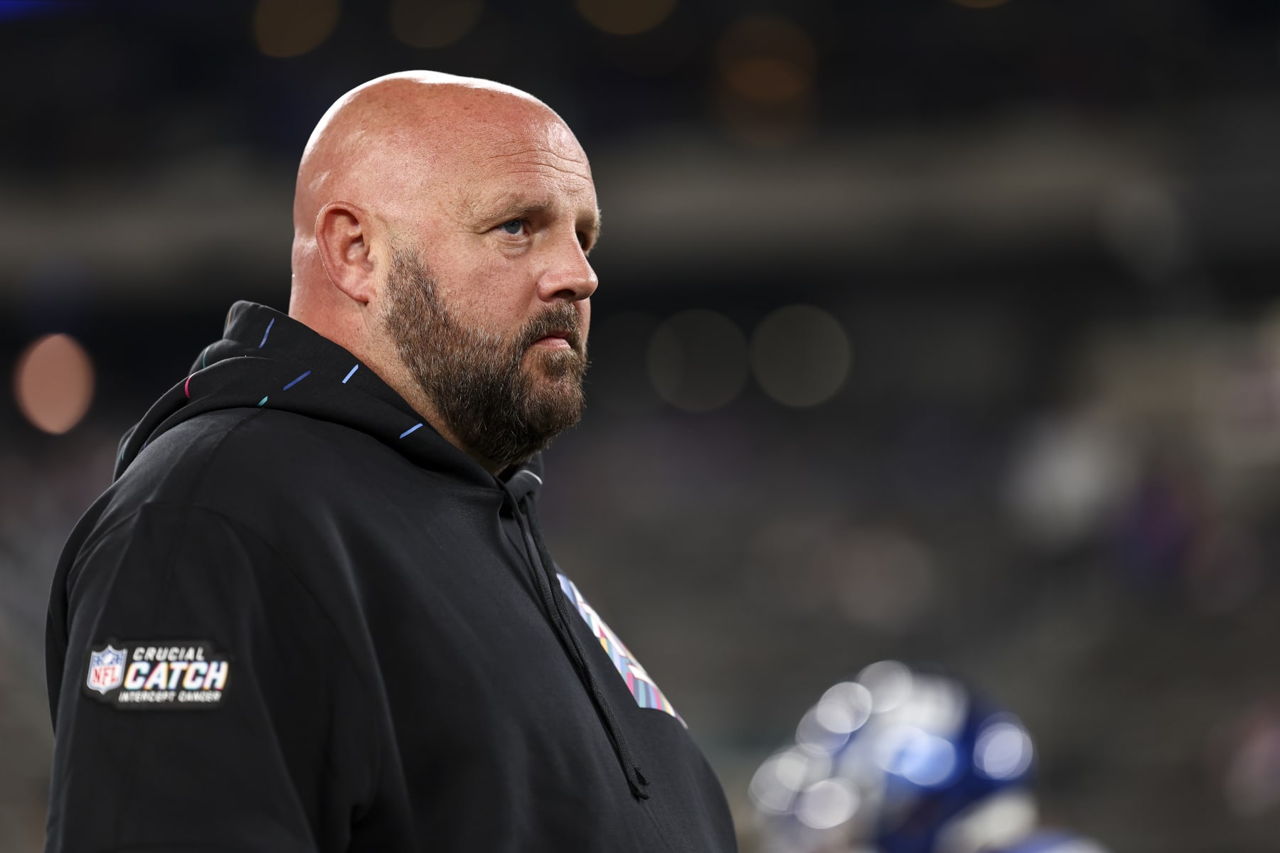 EAST RUTHERFORD, NJ - OCTOBER 2: Head coach Brian Daboll of the New York Giants looks on prior to an NFL football game against the Seattle Seahawks at MetLife Stadium on October 2, 2023 in East Rutherford, New Jersey. (Photo by Kevin Sabitus/Getty Images)