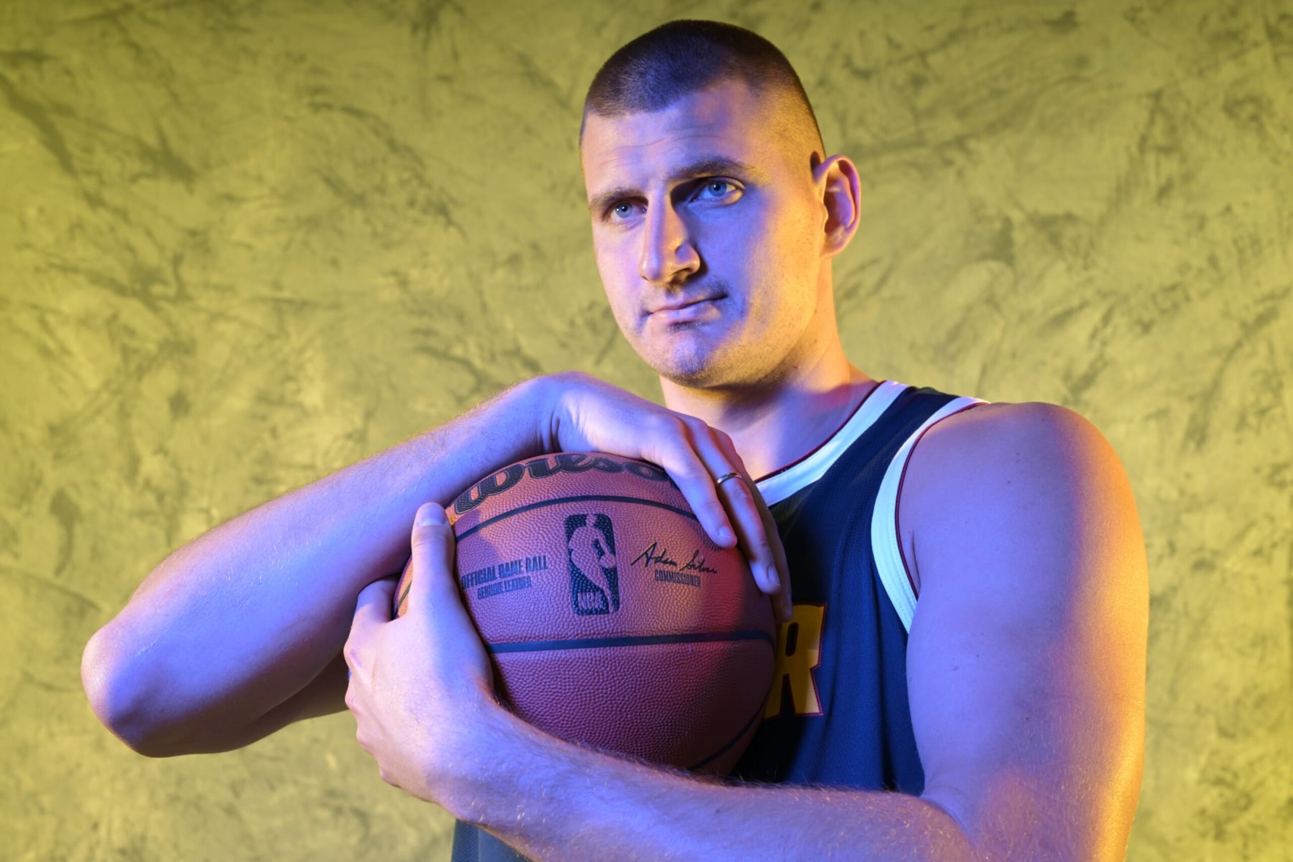 DENVER, CO - OCTOBER 2 : Denver Nuggets Nikola Jokic poses for a portrait at Ball Arena in Denver, Colorado on Saturday, October 2, 2023. (Photo by Hyoung Chang/The Denver Post)