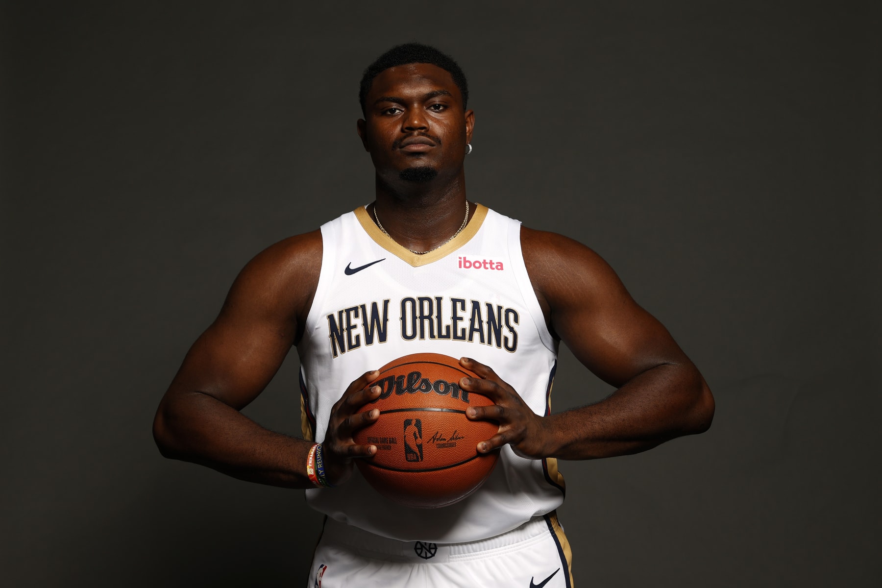 NEW ORLEANS, LOUISIANA - OCTOBER 02: Zion Williamson #1 of the New Orleans Pelicans poses for a photo during media day at Smoothie King Center on October 02, 2023 in New Orleans, Louisiana. NOTE TO USER: User expressly acknowledges and agrees that, by downloading and/or using this photograph, user is consenting to the terms and conditions of the Getty Images License Agreement. (Photo by Chris Graythen/Getty Images)