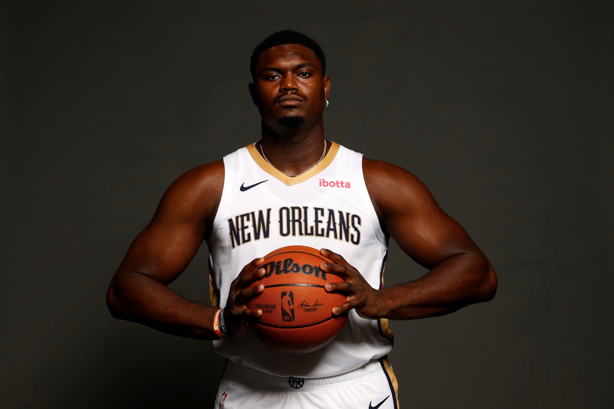 NEW ORLEANS, LOUISIANA - OCTOBER 02: Zion Williamson #1 of the New Orleans Pelicans poses for a photo during media day at Smoothie King Center on October 02, 2023 in New Orleans, Louisiana. NOTE TO USER: User expressly acknowledges and agrees that, by downloading and/or using this photograph, user is consenting to the terms and conditions of the Getty Images License Agreement. (Photo by Chris Graythen/Getty Images)