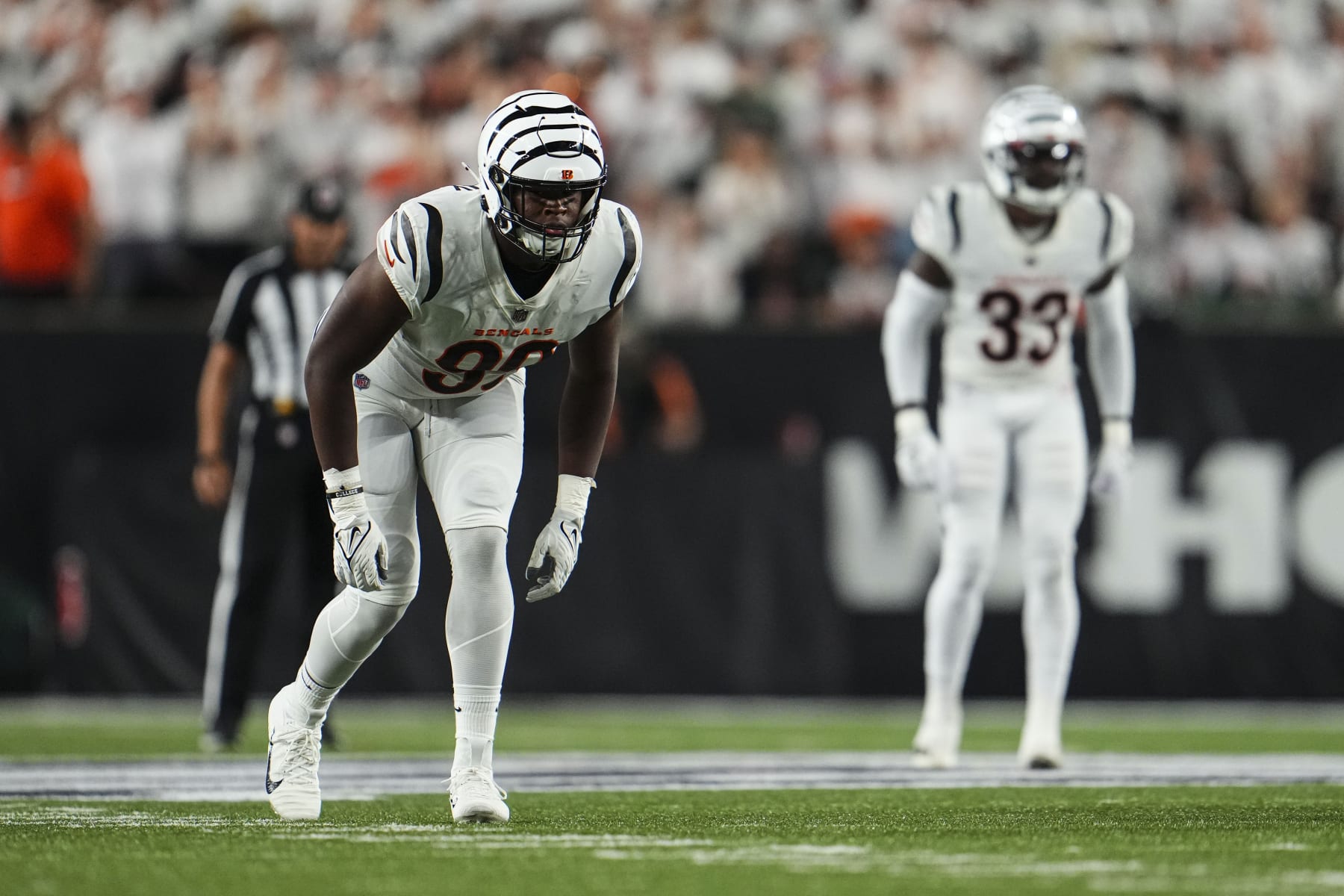 CINCINNATI, OH - SEPTEMBER 25: Myles Murphy #99 of the Cincinnati Bengals lines up during at Paycor Stadium on September 25, 2023 in Cincinnati, Ohio. (Photo by Cooper Neill/Getty Images)