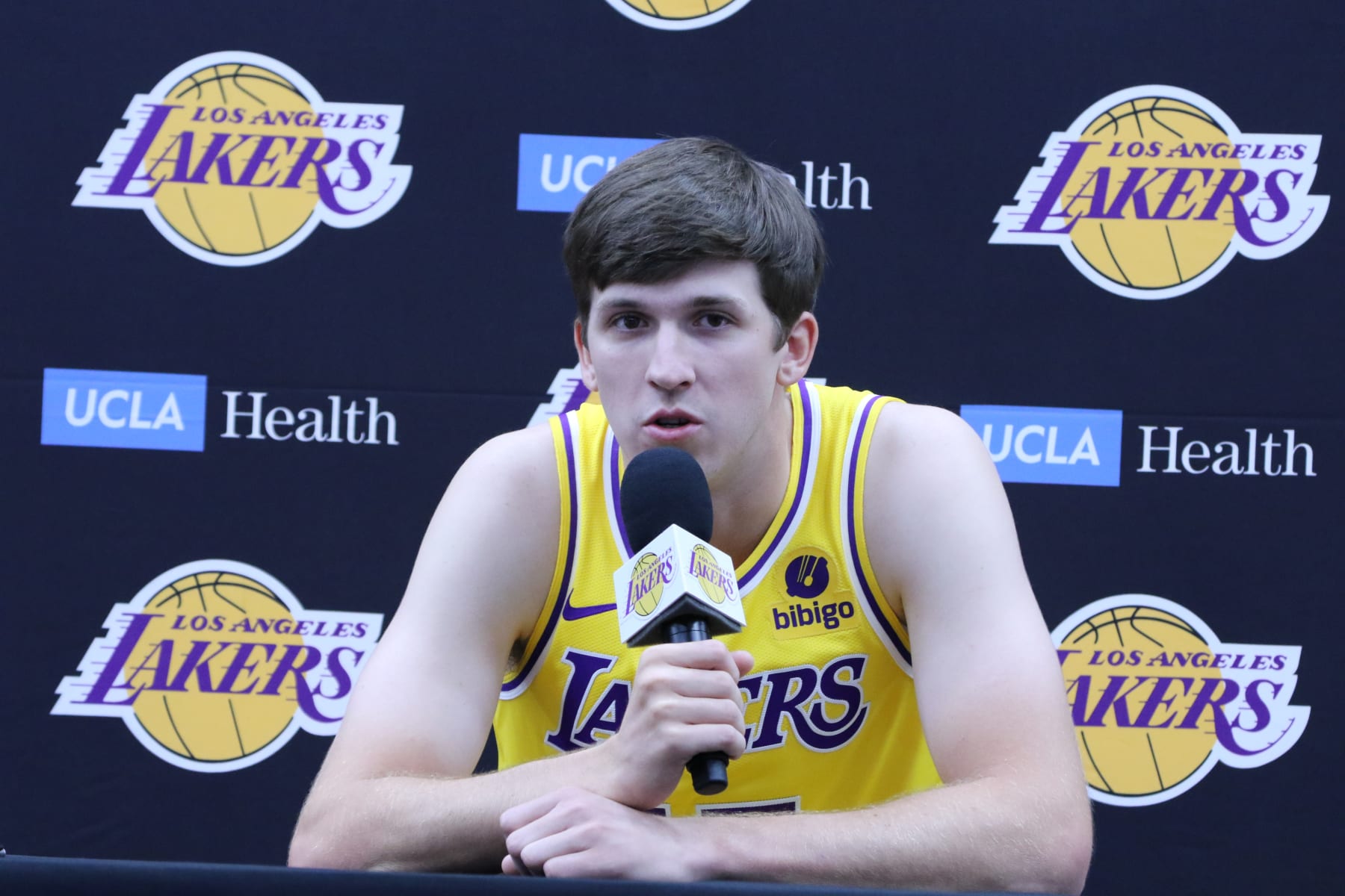 LOS ANGELES, CA, UNITED STATES - OCTOBER 02: Austin Reaves of Los Angeles Lakers attends media day at the UCLA Health Training Center in El Segundo, Los Angeles, United States on October 02, 2023. (Photo by Jayson Otamias/Anadolu Agency via Getty Images)