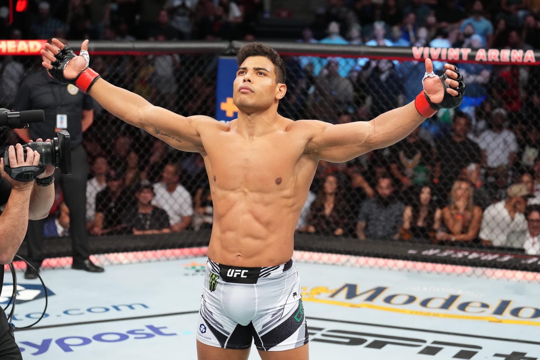 SALT LAKE CITY, UTAH - AUGUST 20: Paulo Costa of Brazil is introduced prior to facing Luke Rockhold in a middleweight fight during the UFC 278 event at Vivint Arena on August 20, 2022 in Salt Lake City, Utah. (Photo by Josh Hedges/Zuffa LLC)