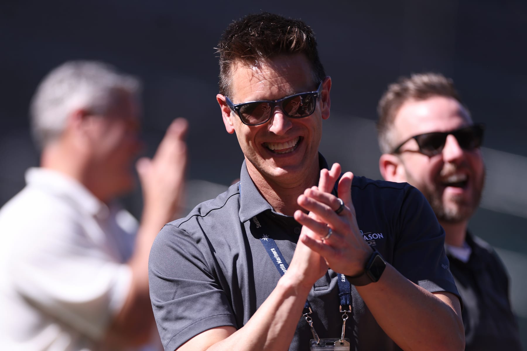 SEATTLE, WASHINGTON - JULY 19: Jerry Dipoto, the Seattle Mariners president of baseball operations, reacts during batting practice before the game between the Seattle Mariners and the Minnesota Twins at T-Mobile Park on July 19, 2023 in Seattle, Washington. (Photo by Steph Chambers/Getty Images)