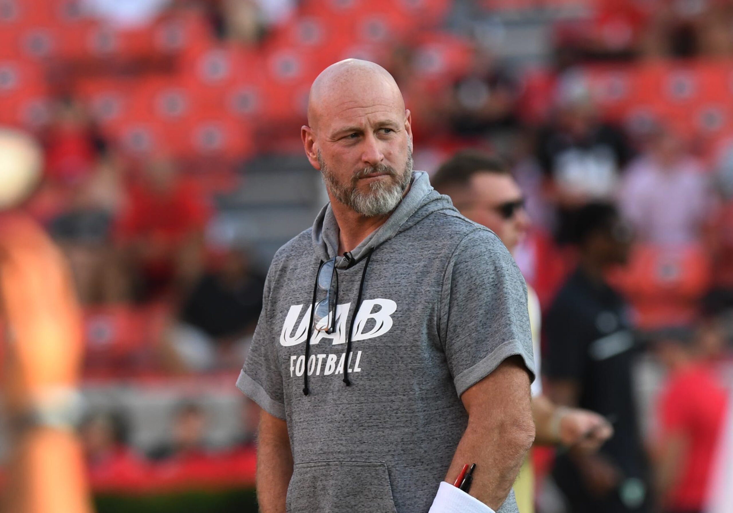 ATHENS, GA - SEPTEMBER 23: UAB Blazers Head Coach Trent Dilfer looks on prior to the college football game between the UAB Blazers and the Georgia Bulldogs on September 23, 2023, at Sanford Stadium in Athens, GA. (Photo by Jeffrey Vest/Icon Sportswire via Getty Images)