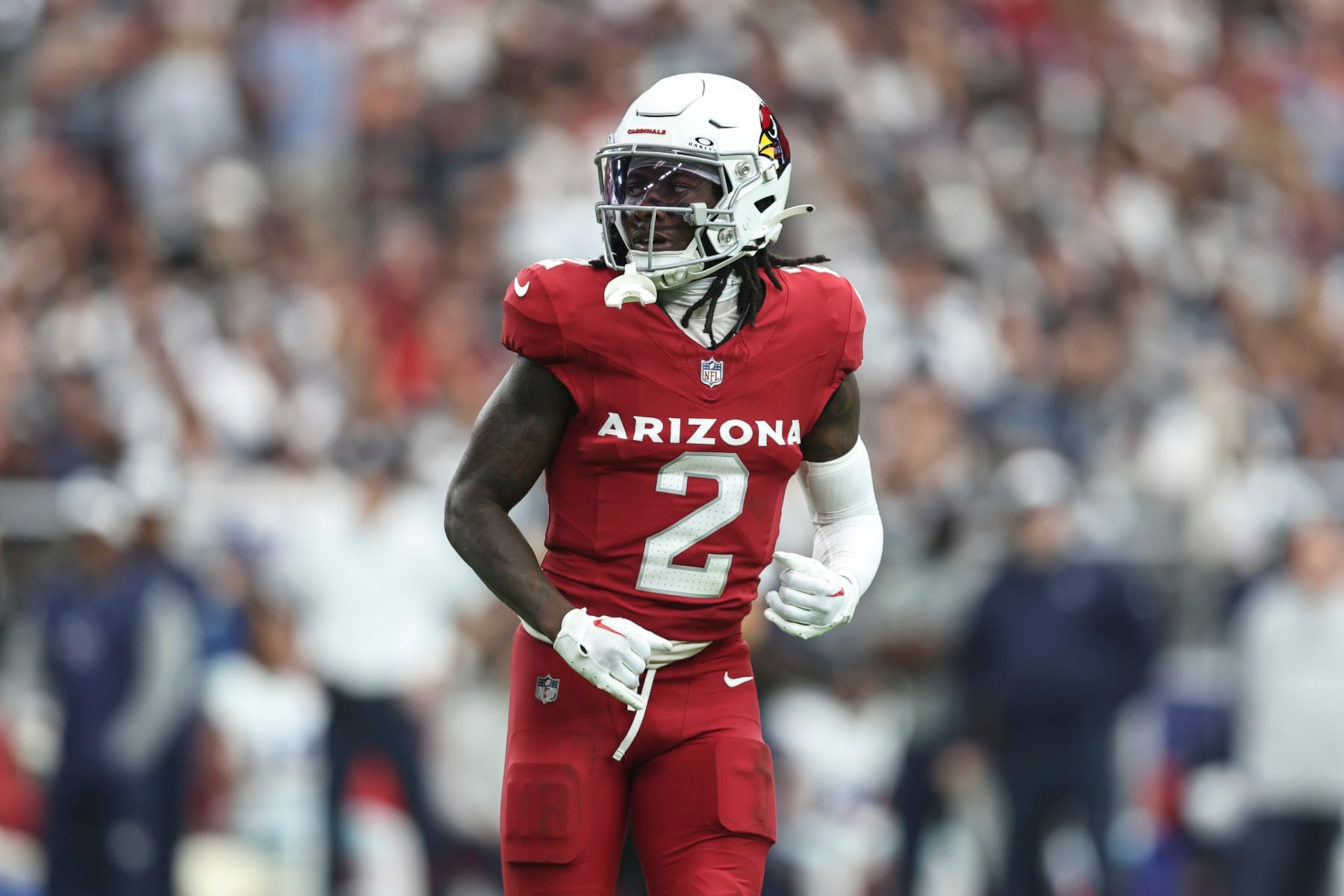 GLENDALE, ARIZONA - SEPTEMBER 24: Marquise Brown #2 of the Arizona Cardinals runs during an NFL football game between the Arizona Cardinals and the Dallas Cowboys at State Farm Stadium on September 24, 2023 in Glendale, Arizona. (Photo by Michael Owens/Getty Images)
