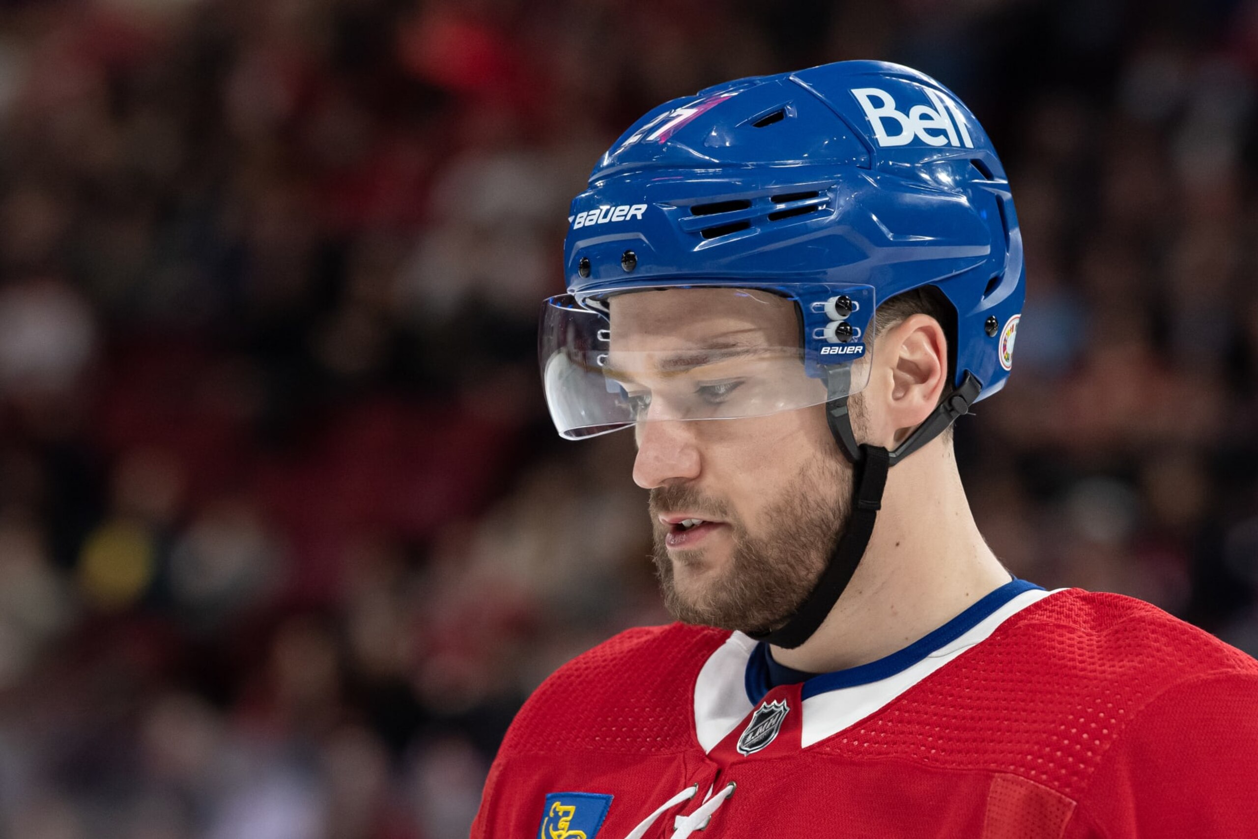 MONTREAL, CANADA - APRIL 6: Jonathan Drouin #27 of the Montreal Canadiens stands on the ice during the NHL game against the Washington Capitals during the second period at the Centre Bell on April 6, 2023 in Montreal, Quebec, Canada. (Photo by Francois Lacasse/NHLI via Getty Images)