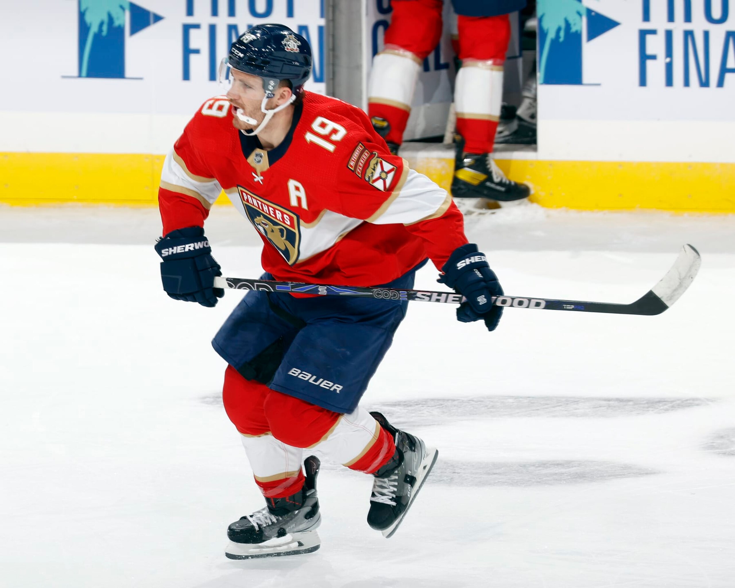 SUNRISE, FL - SEPTEMBER 25: Matthew Tkachuk #19 of the Florida Panthers skates up ice against the Nashville Predators during a preseason game at the Amerant Bank Arena on September 25, 2023 in Sunrise, Florida. (Photo by Joel Auerbach/Getty Images)