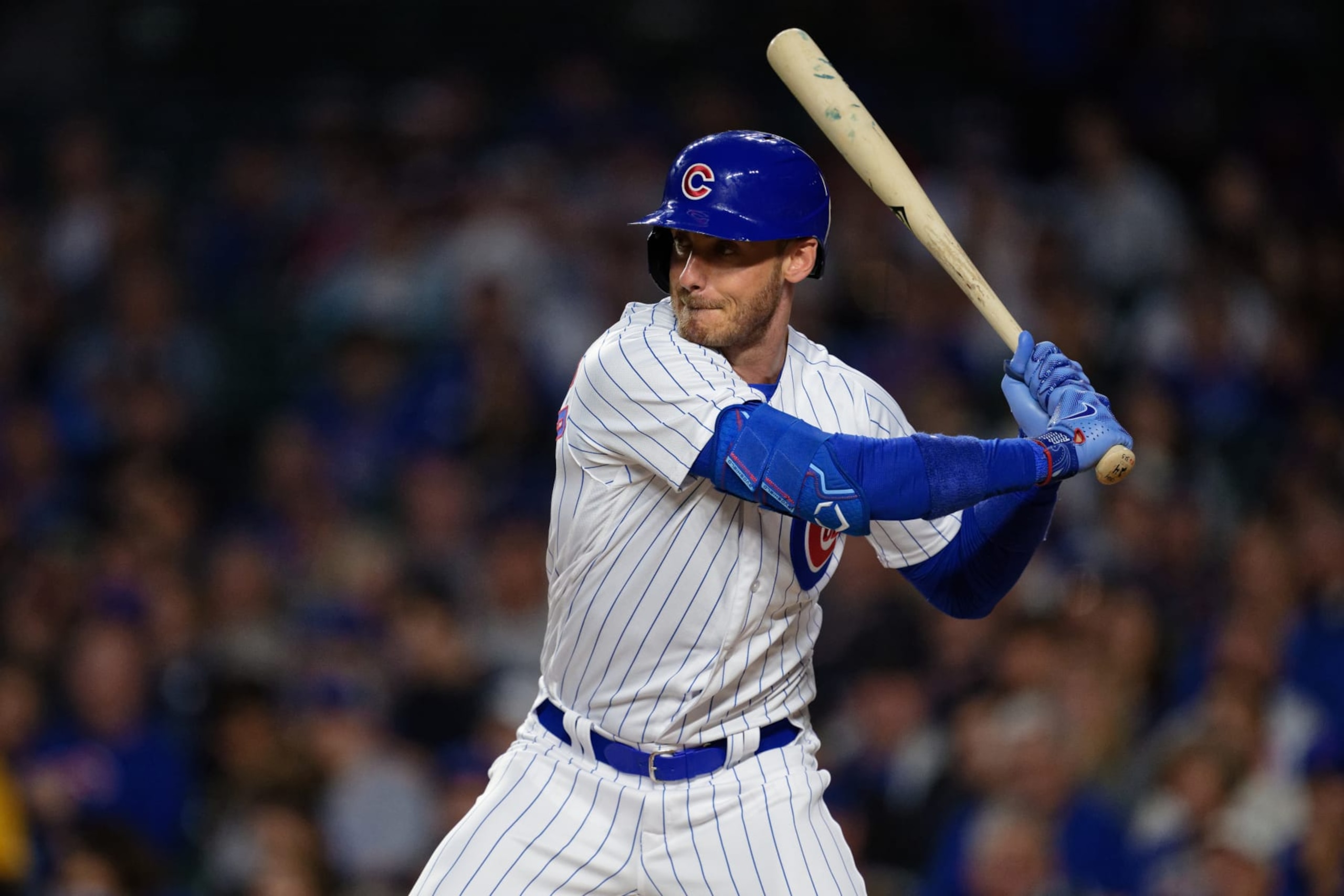 CHICAGO, IL - SEPTEMBER 21:  Cody Bellinger #24 of the Chicago Cubs bats against the Pittsburgh Pirates at Wrigley Field on September 21, 2023 in Chicago, Illinois.  (Photo by Jamie Sabau/Getty Images)