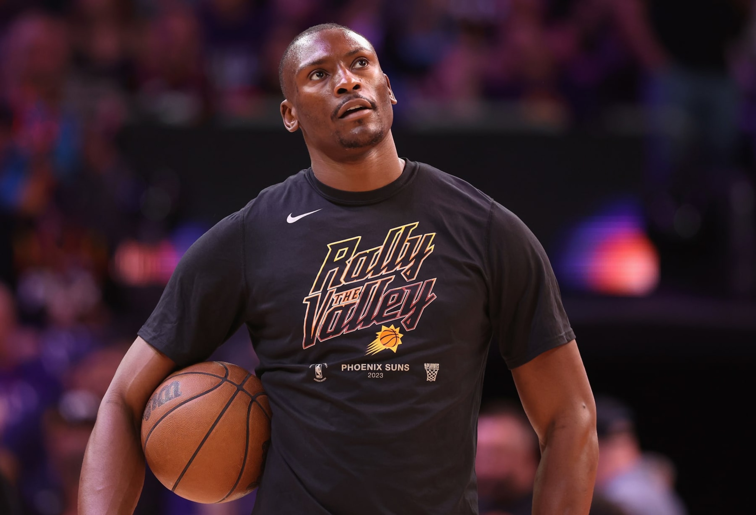 PHOENIX, ARIZONA - MAY 05: Bismack Biyombo #18 of the Phoenix Suns before Game Three of the NBA Western Conference Semifinals at Footprint Center on May 05, 2023 in Phoenix, Arizona. The Suns defeated the Nuggets 121-114. NOTE TO USER: User expressly acknowledges and agrees that, by downloading and or using this photograph, User is consenting to the terms and conditions of the Getty Images License Agreement. (Photo by Christian Petersen/Getty Images) PHOENIX, ARIZONA - MAY 05: Bismack Biyombo #18 of the Phoenix Suns before Game Three of the NBA Western Conference Semifinals at Footprint Center on May 05, 2023 in Phoenix, Arizona. The Suns defeated the Nuggets 121-114. NOTE TO USER: User expressly acknowledges and agrees that, by downloading and or using this photograph, User is consenting to the terms and conditions of the Getty Images License Agreement. (Photo by Christian Petersen/Getty Images)