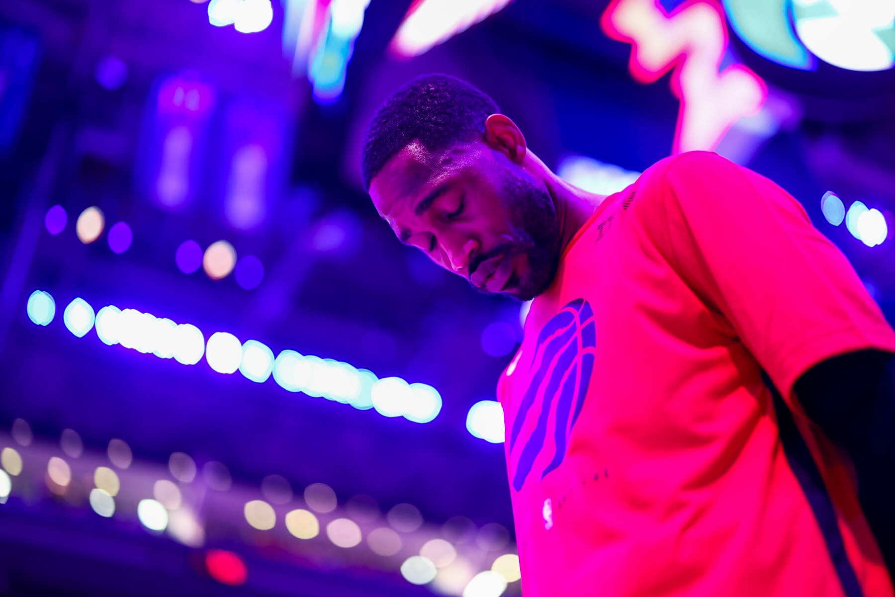 TORONTO, CANADA - MARCH 22: Will Barton #1 of the Toronto Raptors stands for the National Anthem before the game against the Indiana Pacers on March 22, 2023 at the Scotiabank Arena in Toronto, Ontario, Canada.  NOTE TO USER: User expressly acknowledges and agrees that, by downloading and or using this Photograph, user is consenting to the terms and conditions of the Getty Images License Agreement.  Mandatory Copyright Notice: Copyright 2023 NBAE (Photo by Vaughn Ridley/NBAE via Getty Images)