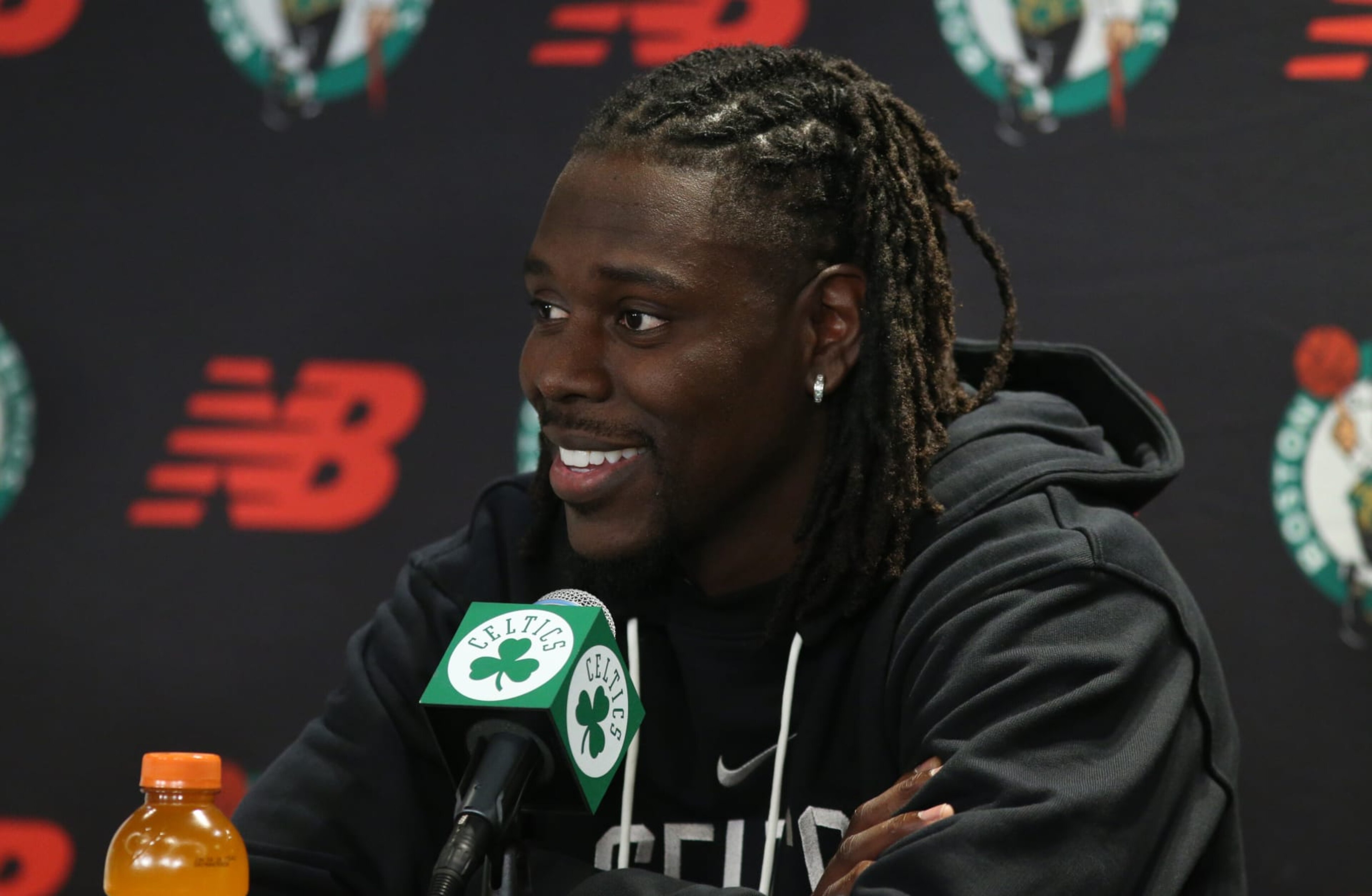 Boston, MA - October 4: Boston Celtics PG Jrue Holiday speaks at his introductory press conference. (Photo by Jonathan Wiggs/The Boston Globe via Getty Images) Boston, MA - October 4: Boston Celtics PG Jrue Holiday speaks at his introductory press conference. (Photo by Jonathan Wiggs/The Boston Globe via Getty Images)