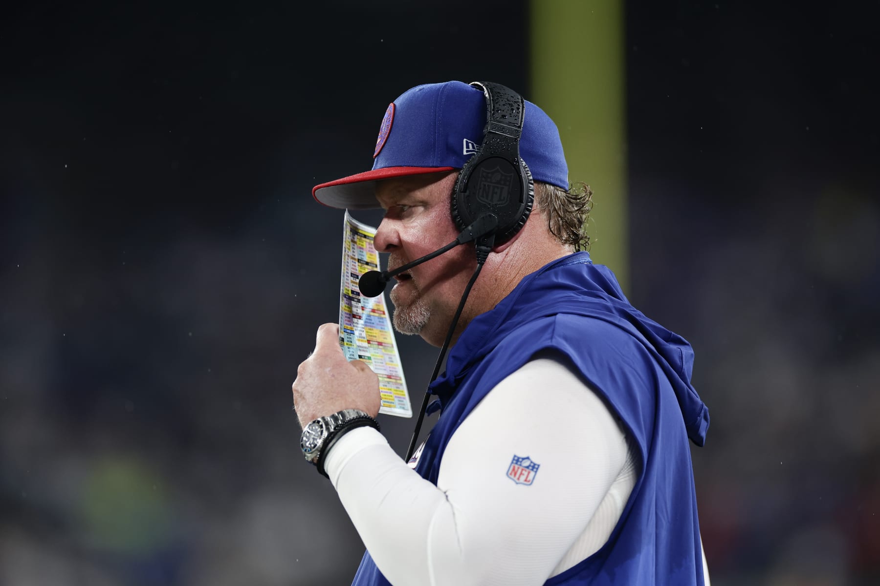 New York Giants defensive coordinator Wink Martindale during the second half of an NFL football game against the Dallas Cowboys, Sunday, Sept. 10, 2023, in East Rutherford, N.J. (AP Photo/Adam Hunger)