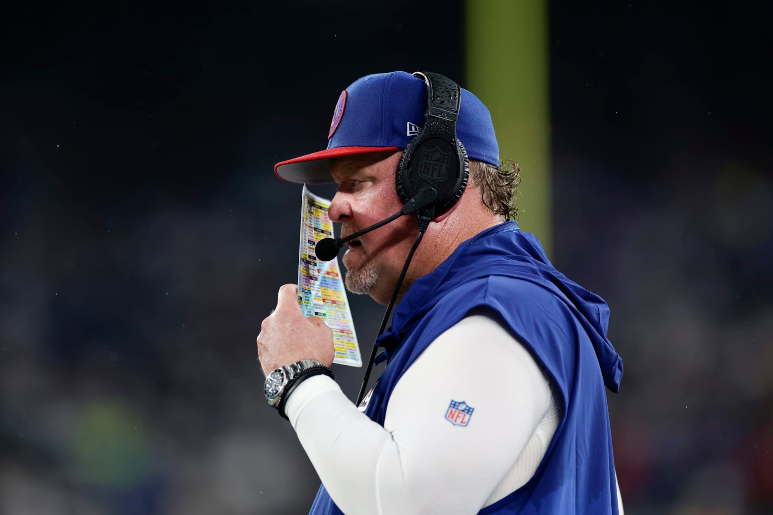 New York Giants defensive coordinator Wink Martindale during the second half of an NFL football game against the Dallas Cowboys, Sunday, Sept. 10, 2023, in East Rutherford, N.J. (AP Photo/Adam Hunger)